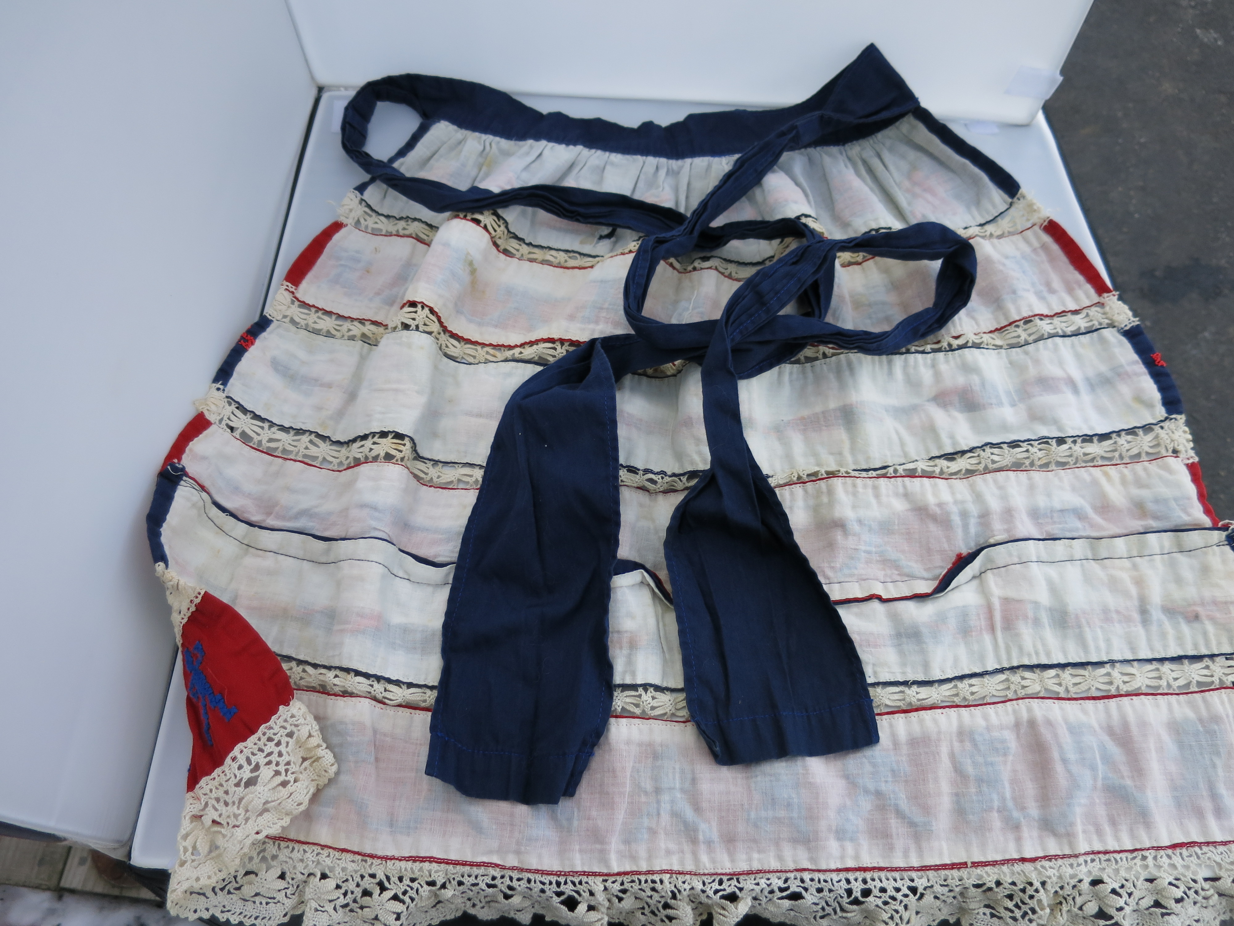 Centennial Apron Cotton Linen Cross Stitch and Lace