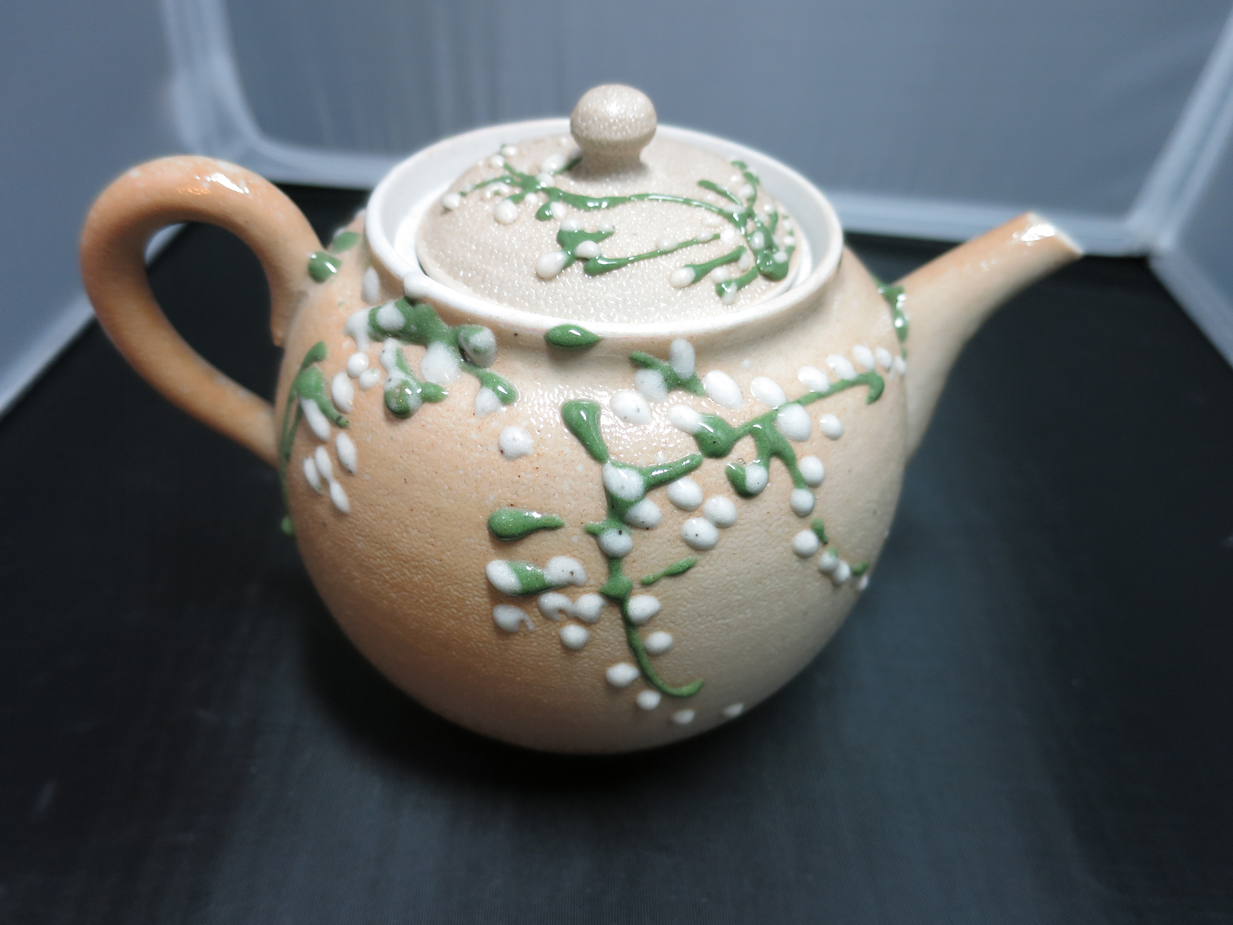 Enamel Painted Stoneware Tea Pot Vintage 1980s