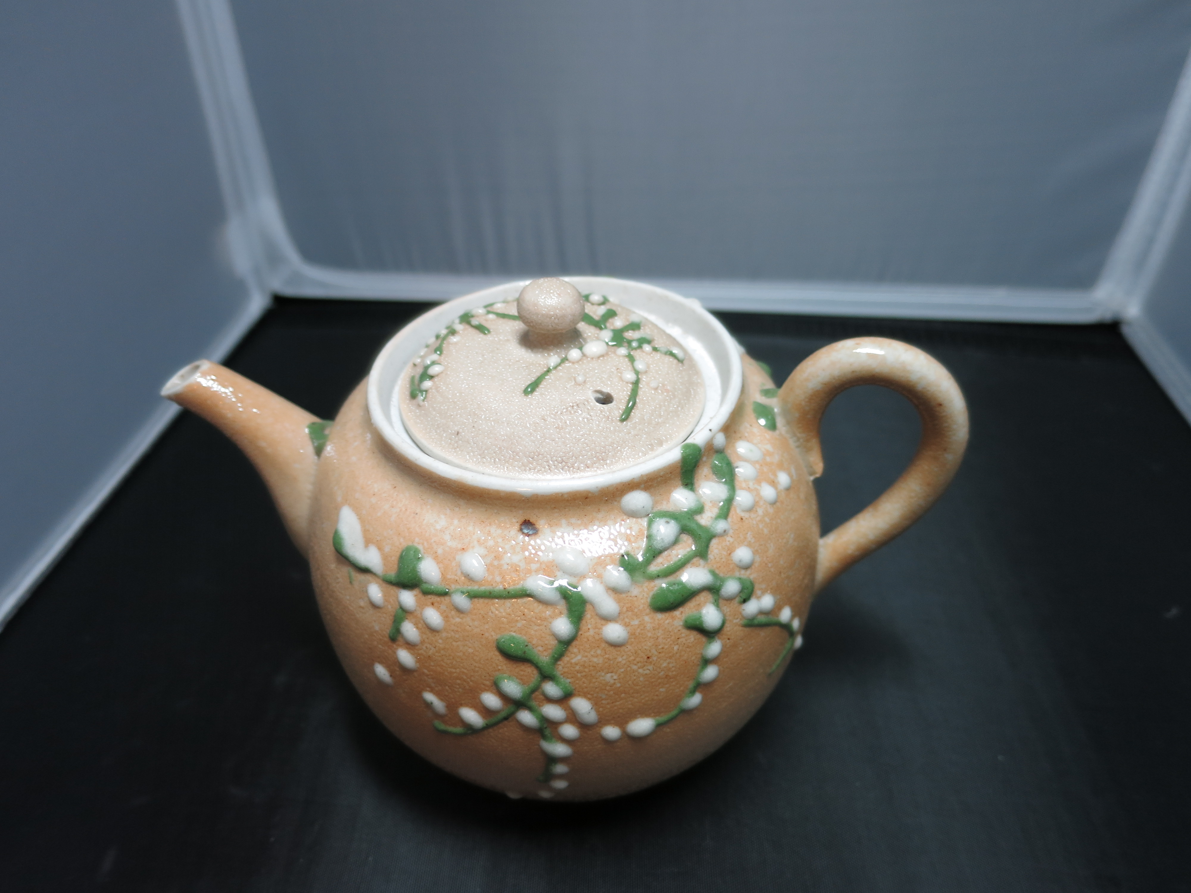 Enamel Painted Stoneware Tea Pot Vintage 1980s