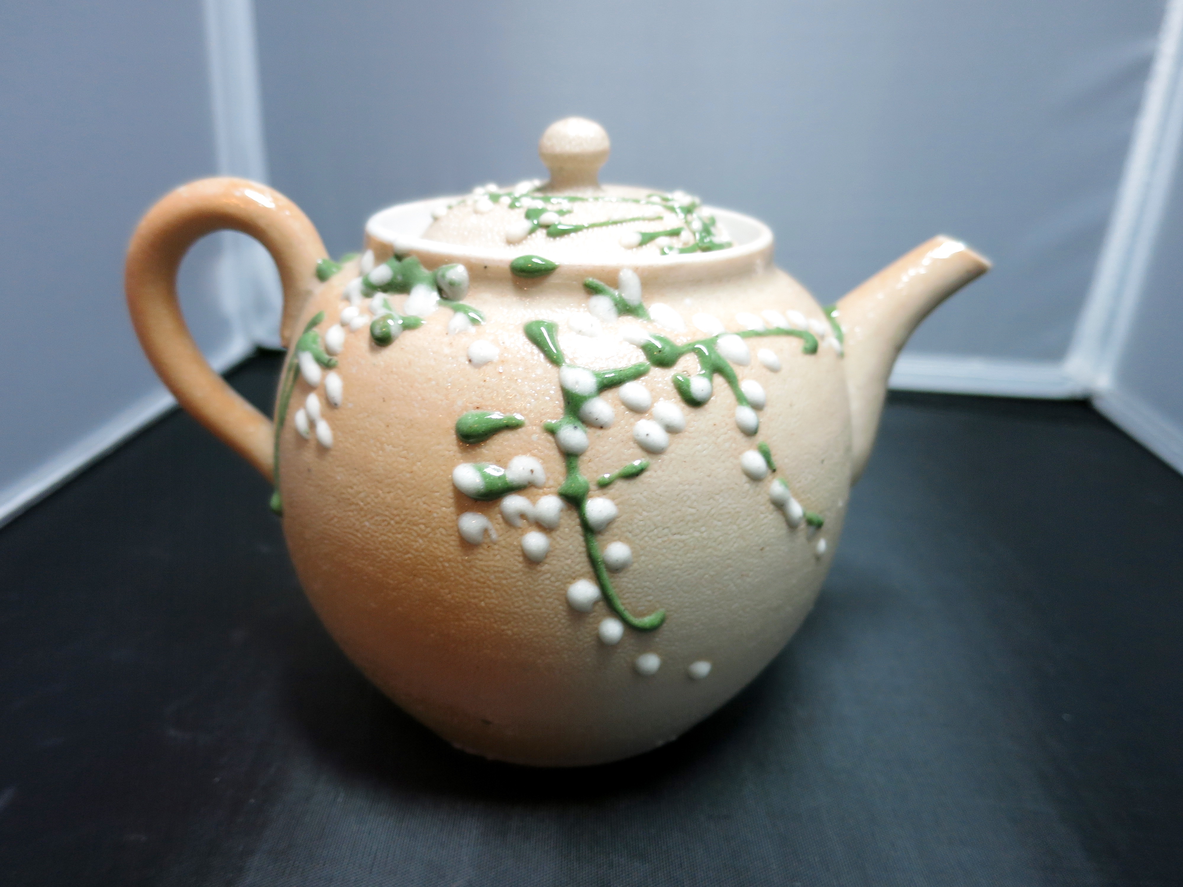 Enamel Painted Stoneware Tea Pot Vintage 1980s