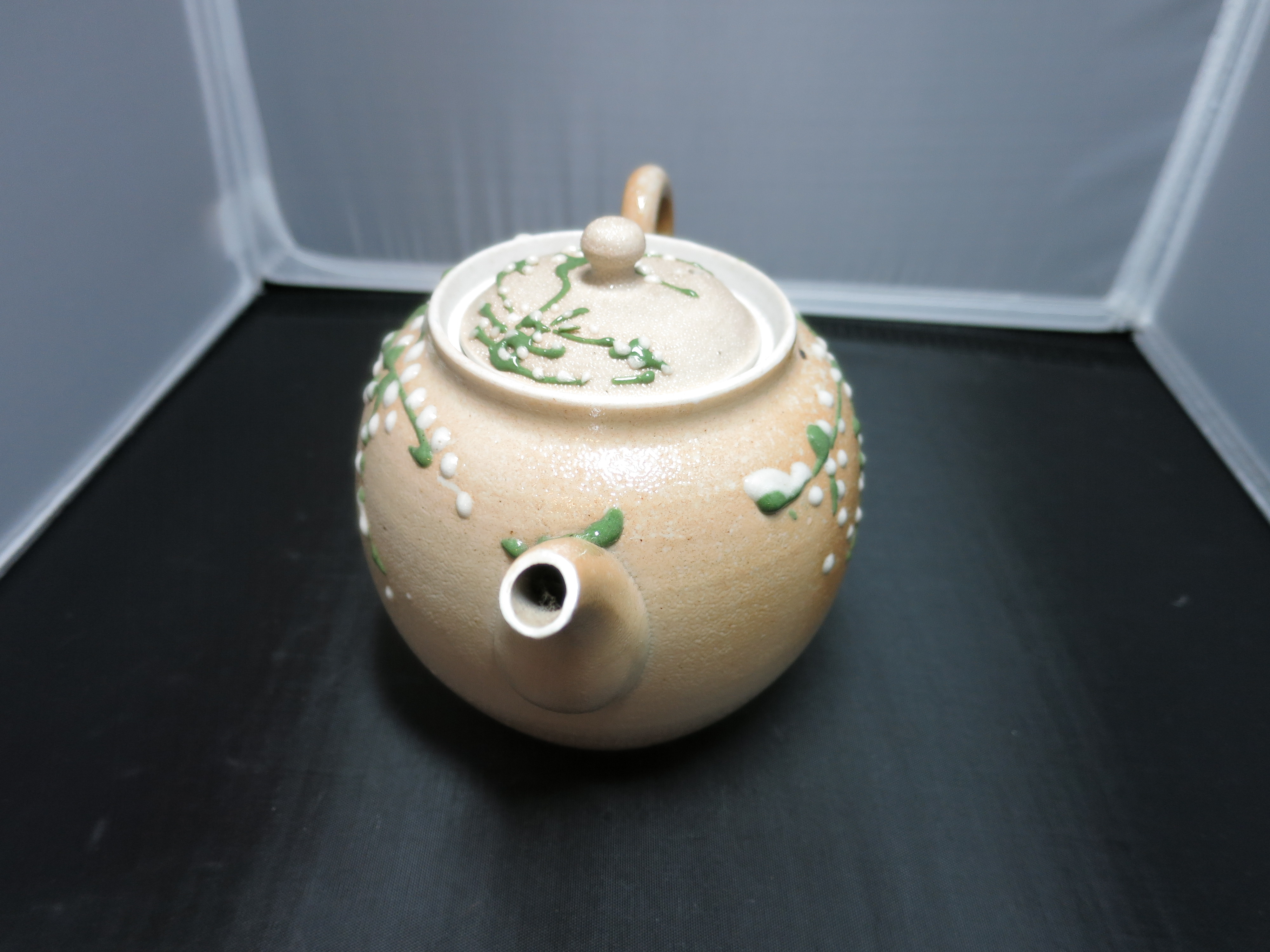 Enamel Painted Stoneware Tea Pot Vintage 1980s