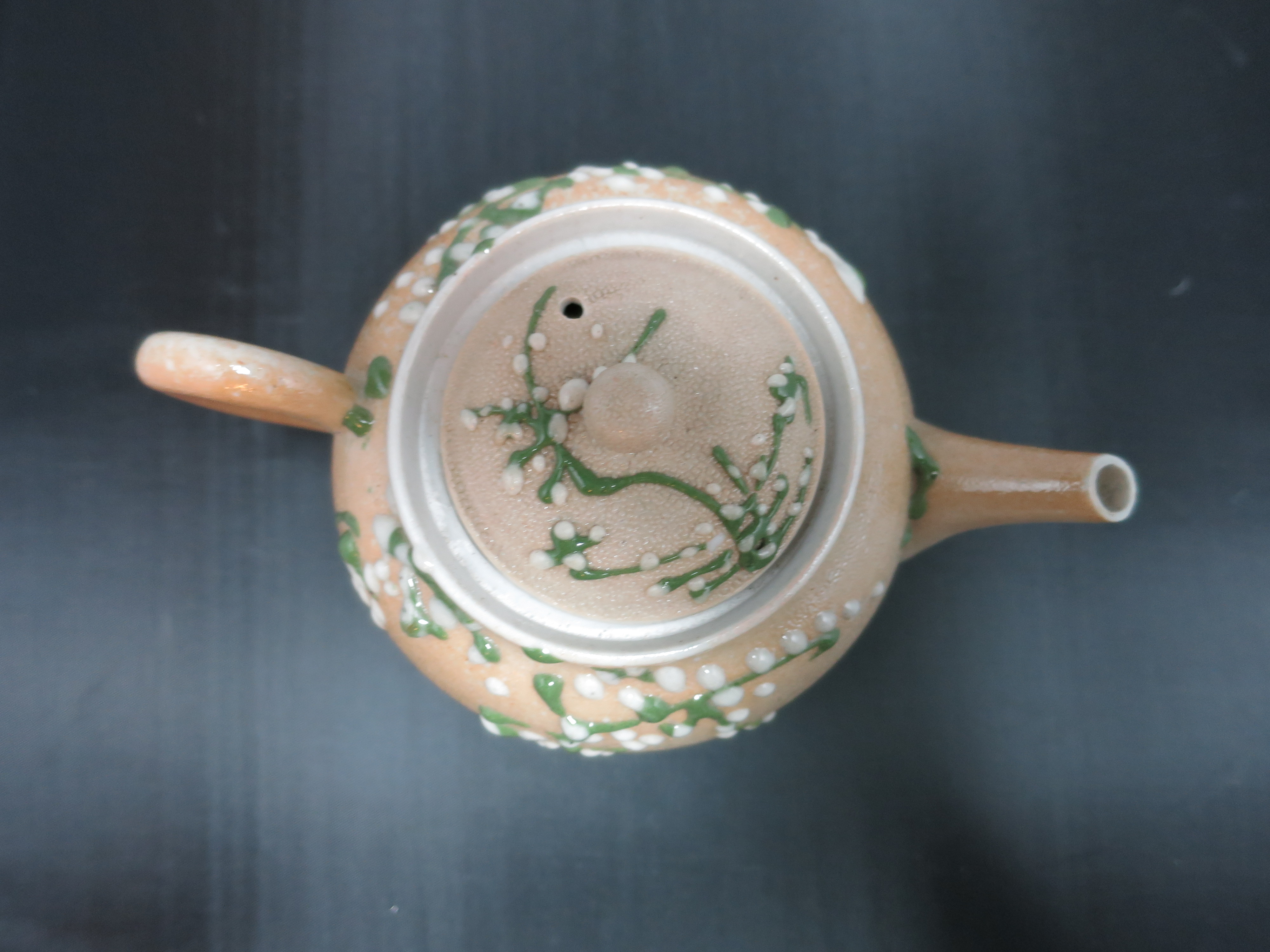 Enamel Painted Stoneware Tea Pot Vintage 1980s