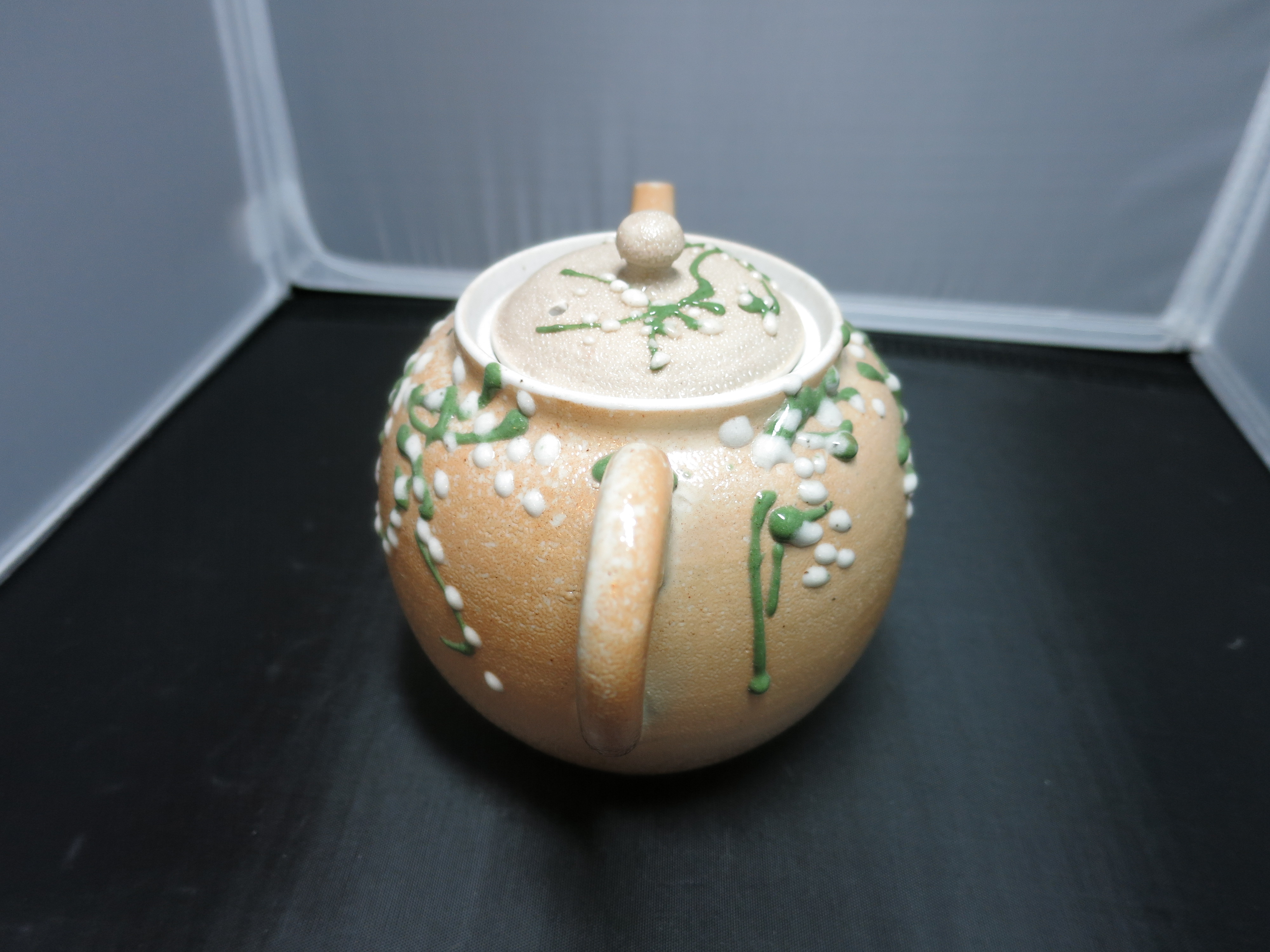 Enamel Painted Stoneware Tea Pot Vintage 1980s