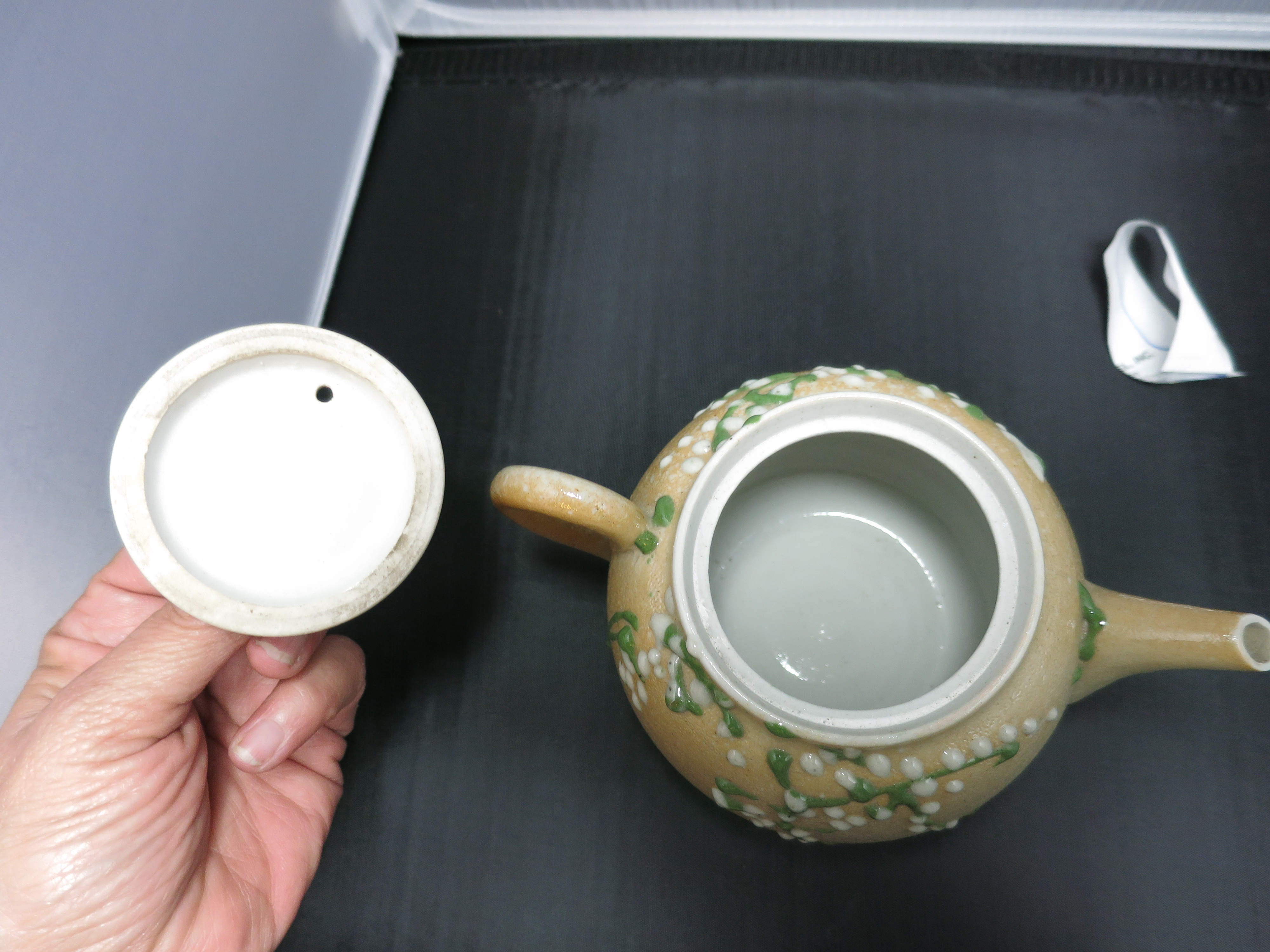 Enamel Painted Stoneware Tea Pot Vintage 1980s