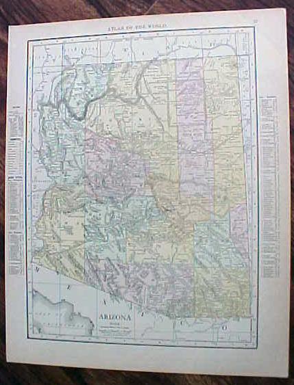 Antique Map Arizona Nevada 1912