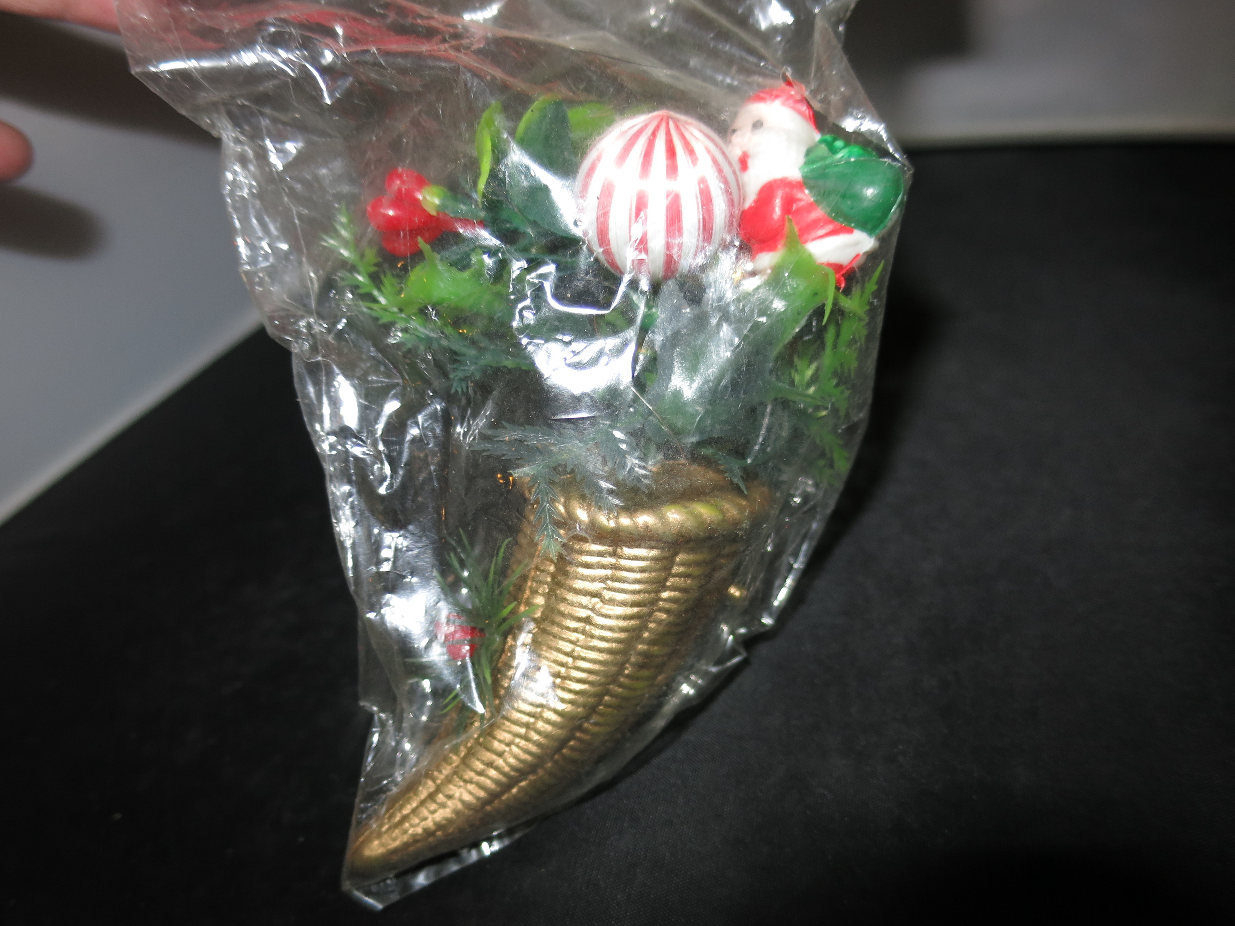 Santa Peppermint Ball Horn of Plenty Ornament Decoration