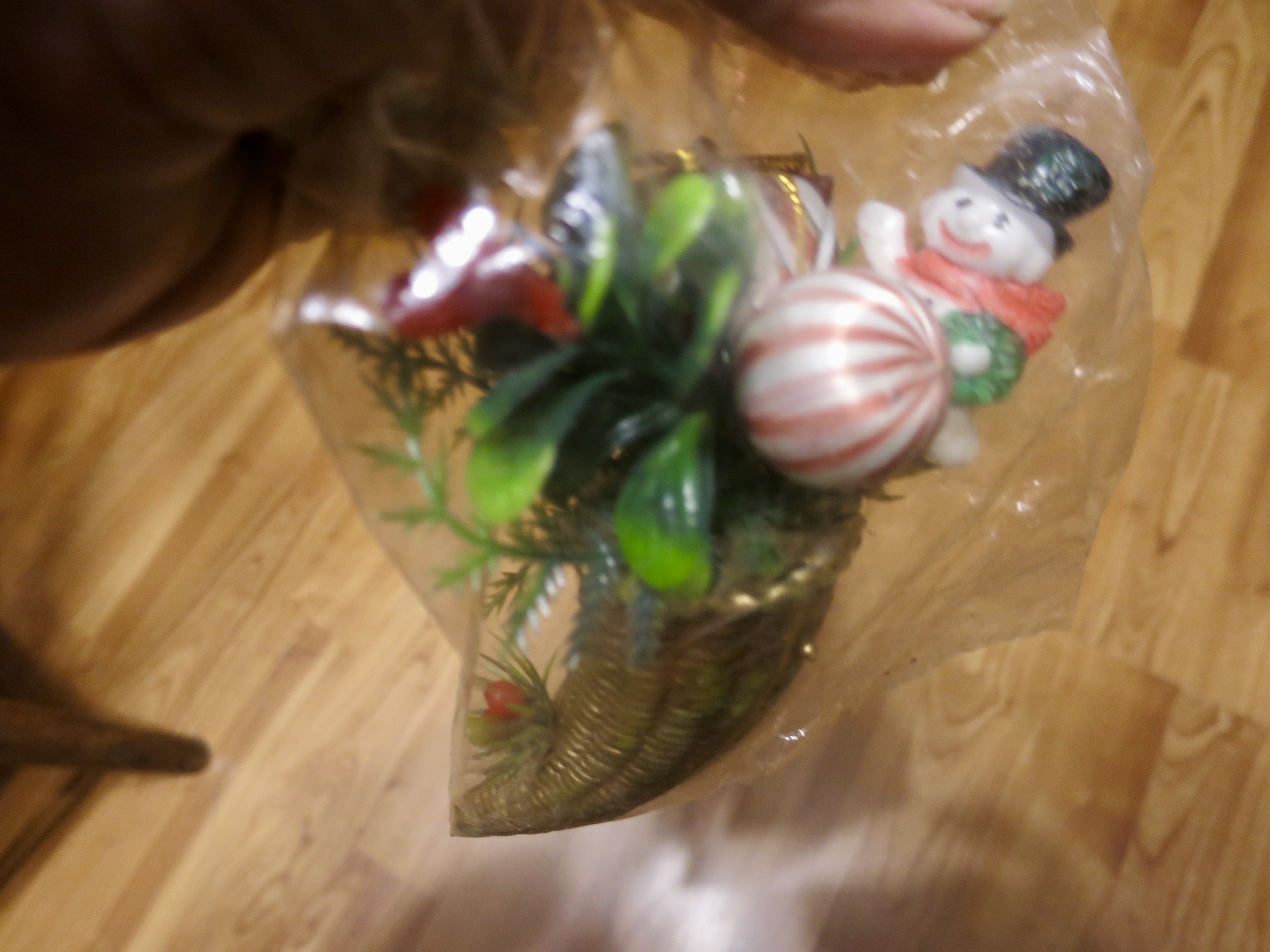 Snowman Peppermint Ball Horn of Plenty Ornament Decoration