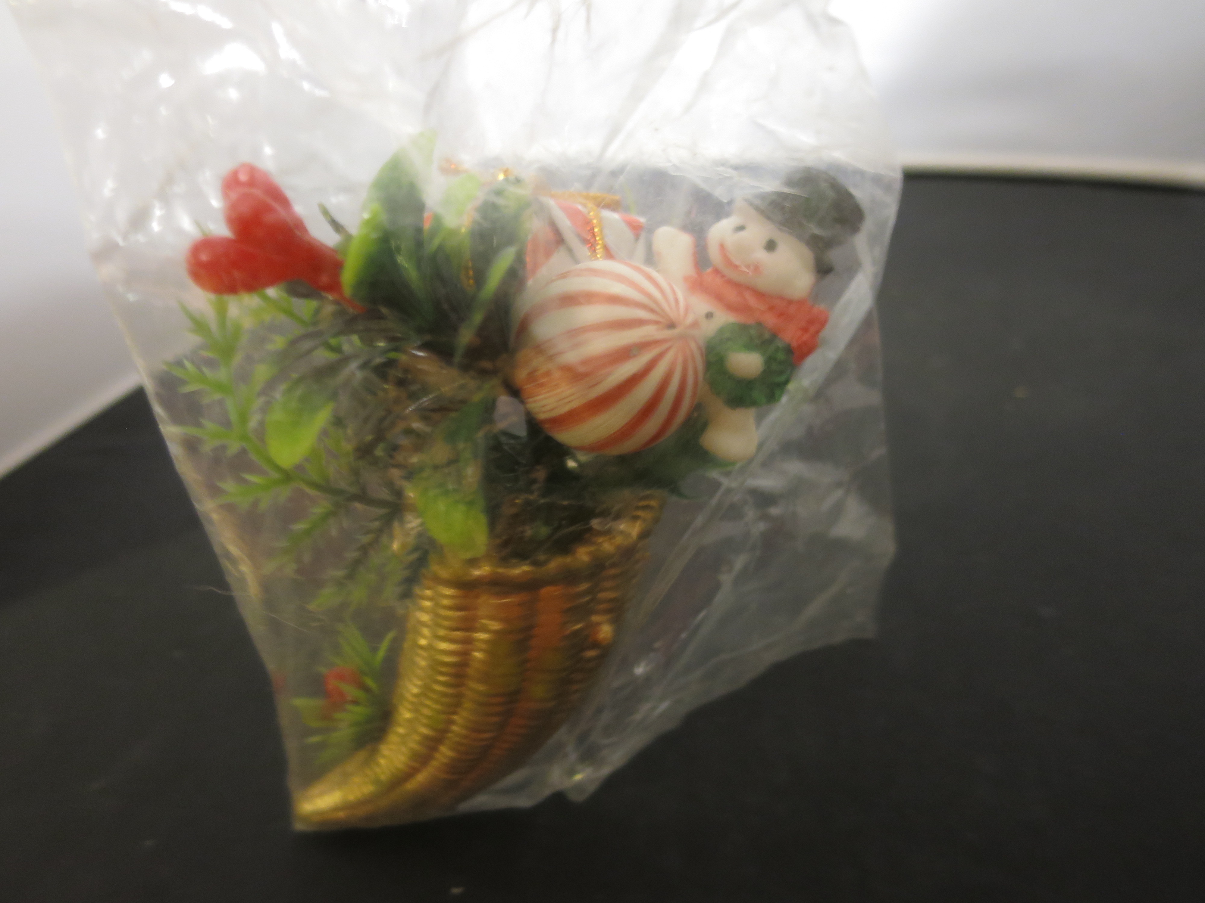 Snowman Peppermint Ball Horn of Plenty Ornament Decoration
