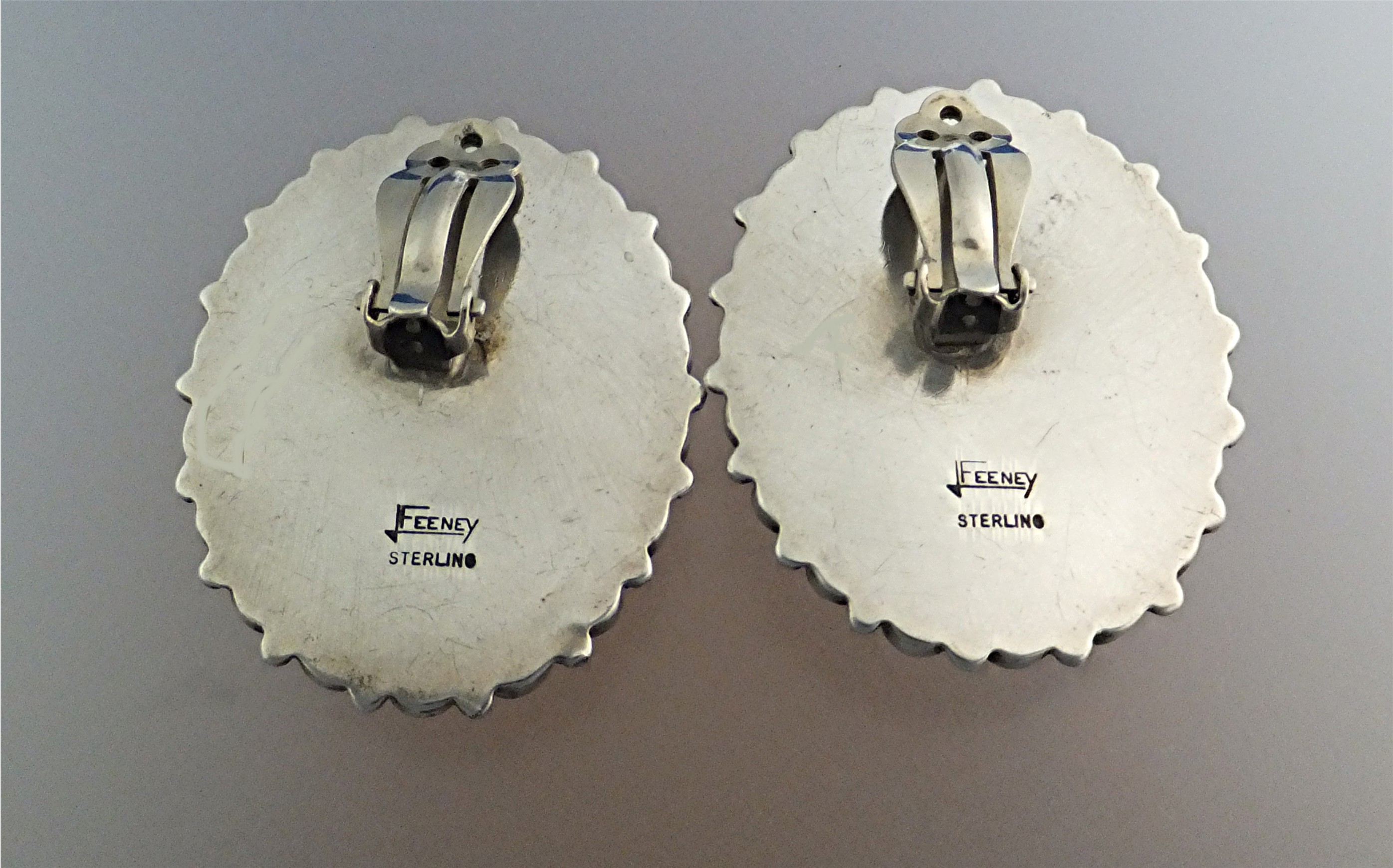 LEO FEENEY Sterling Silver Coral Onyx  Clip Earrings
