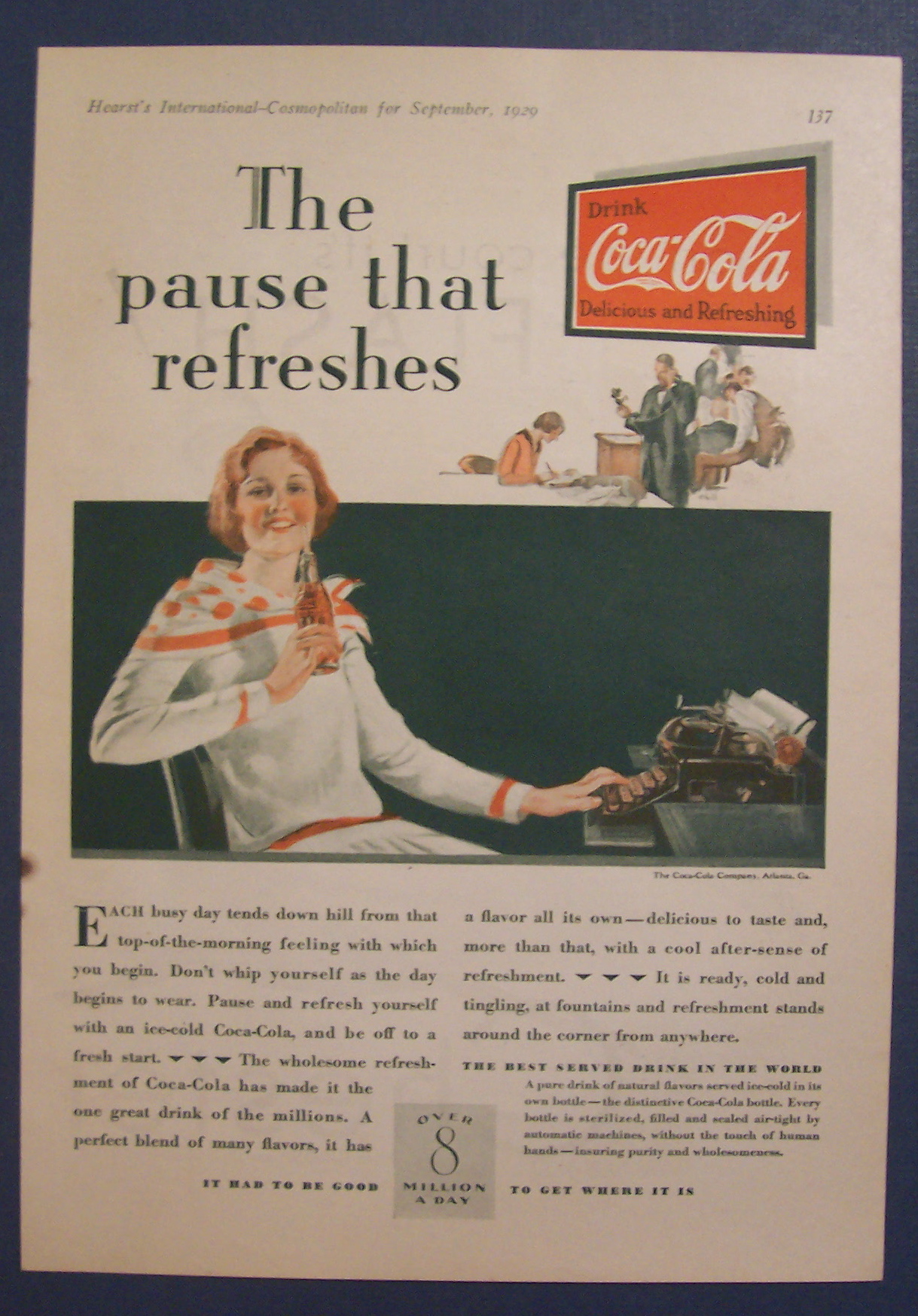 1929 Coca Cola (Coke) with Typist Taking a Soda Break