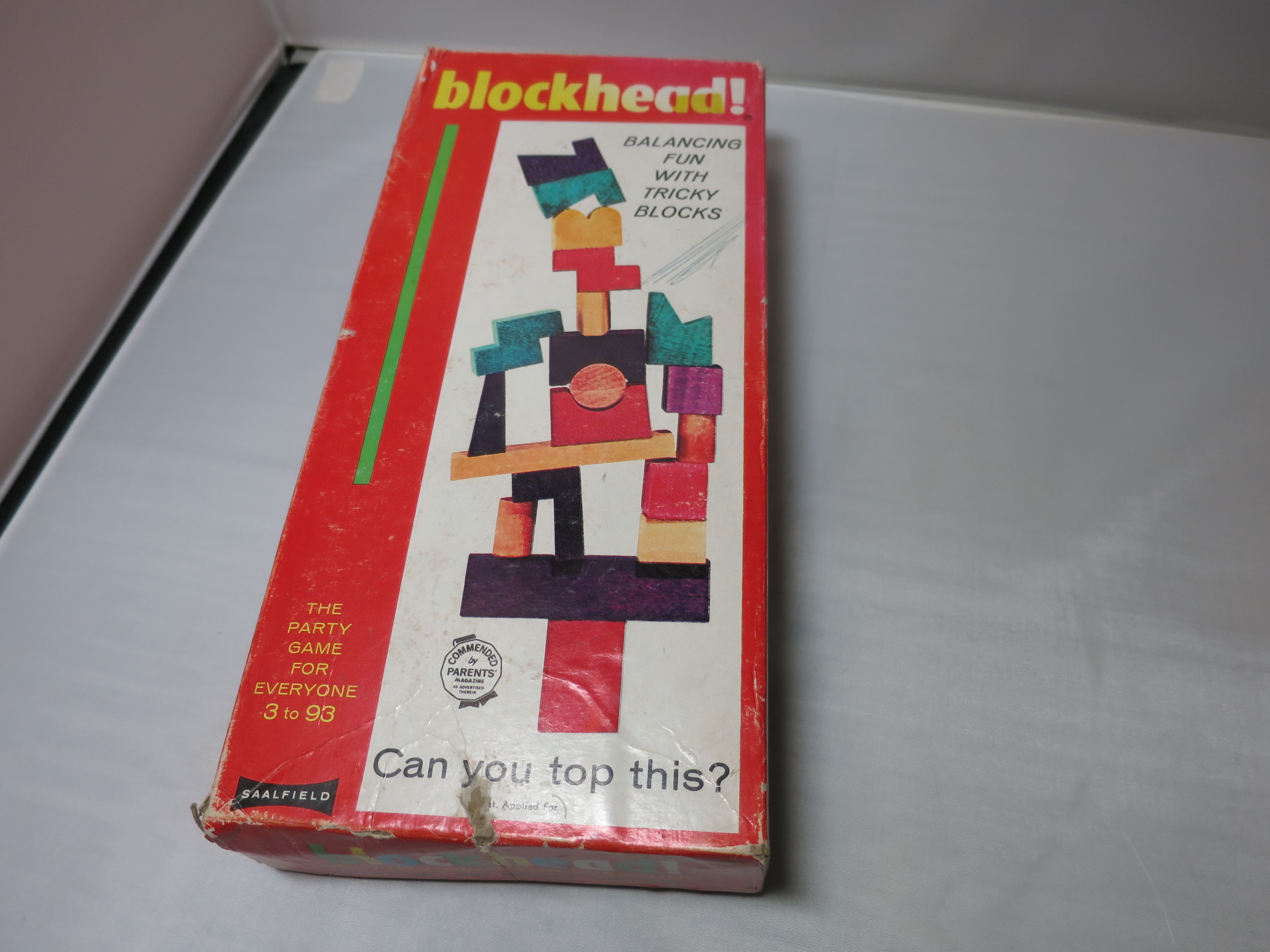 Blockhead balancing fun with tricky blocks game Saalfield 1950s