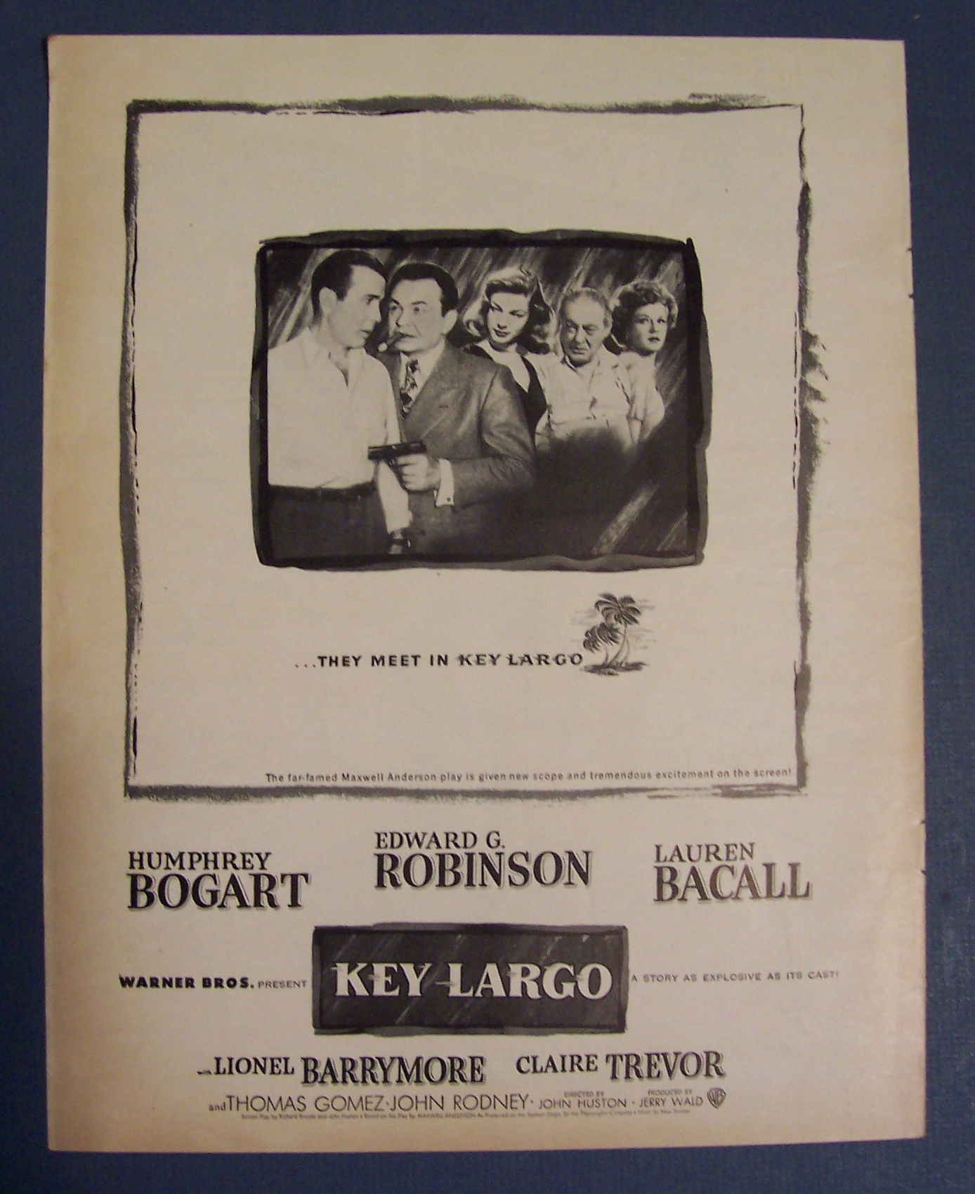 1948 Movie Ad For Key Largo with Bogart & Bacall