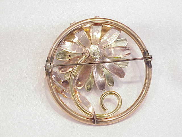 Vintage Taylord 12k Gold Filled Two Tone Rhinestone Daisy Brooch