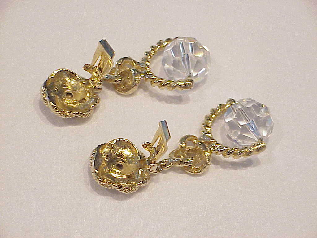 Chunky Large Rhinestone And Dangling Glass Crystal Clip Earrings