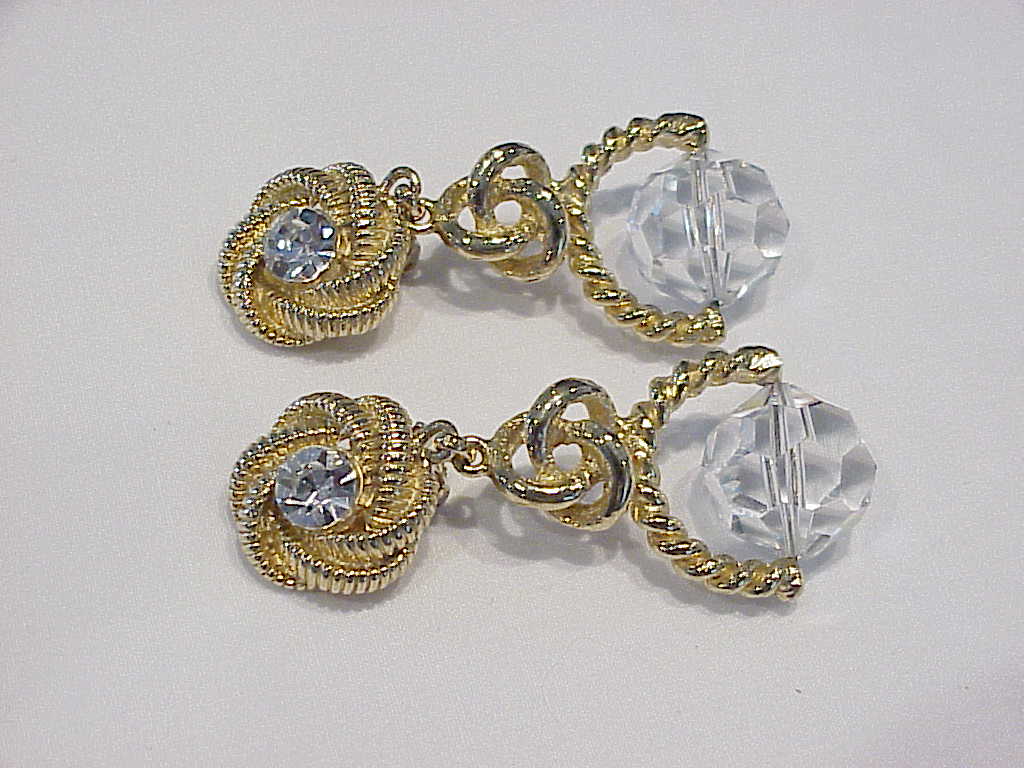 Chunky Large Rhinestone And Dangling Glass Crystal Clip Earrings