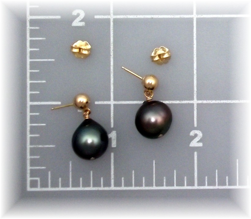 Earrings 14K Yellow Gold Tahitian Pearl Earrings Pierce