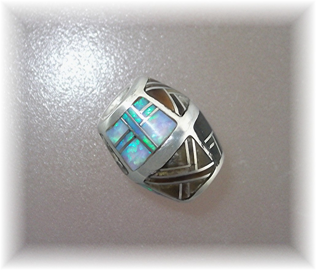 Pendant Bead Opal Jasper Onyx Sterling Silver Inlays