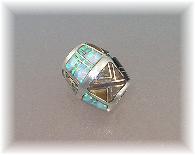 Pendant Bead Opal Jasper Onyx Sterling Silver Inlays