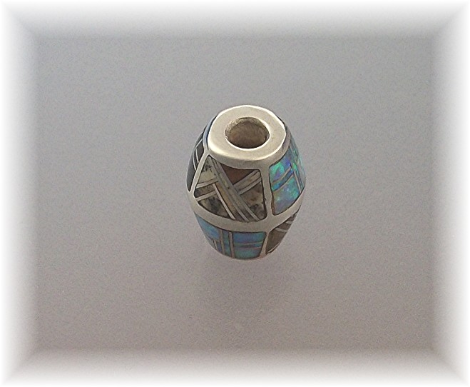 Pendant Bead Opal Jasper Onyx Sterling Silver Inlays
