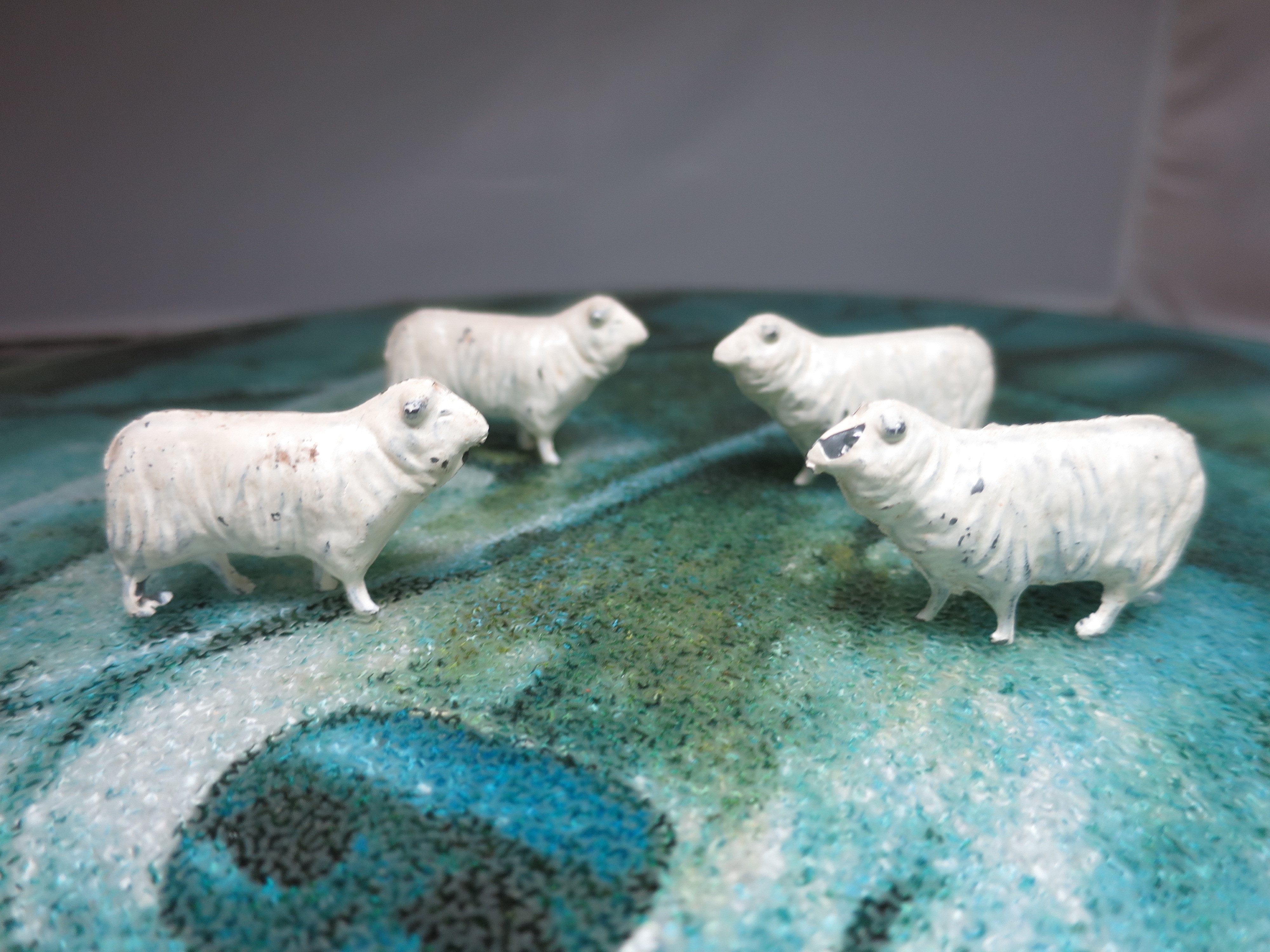 Antique Cast Lead Metal Sheep Hollow 4pc Toy Figurine unmarked