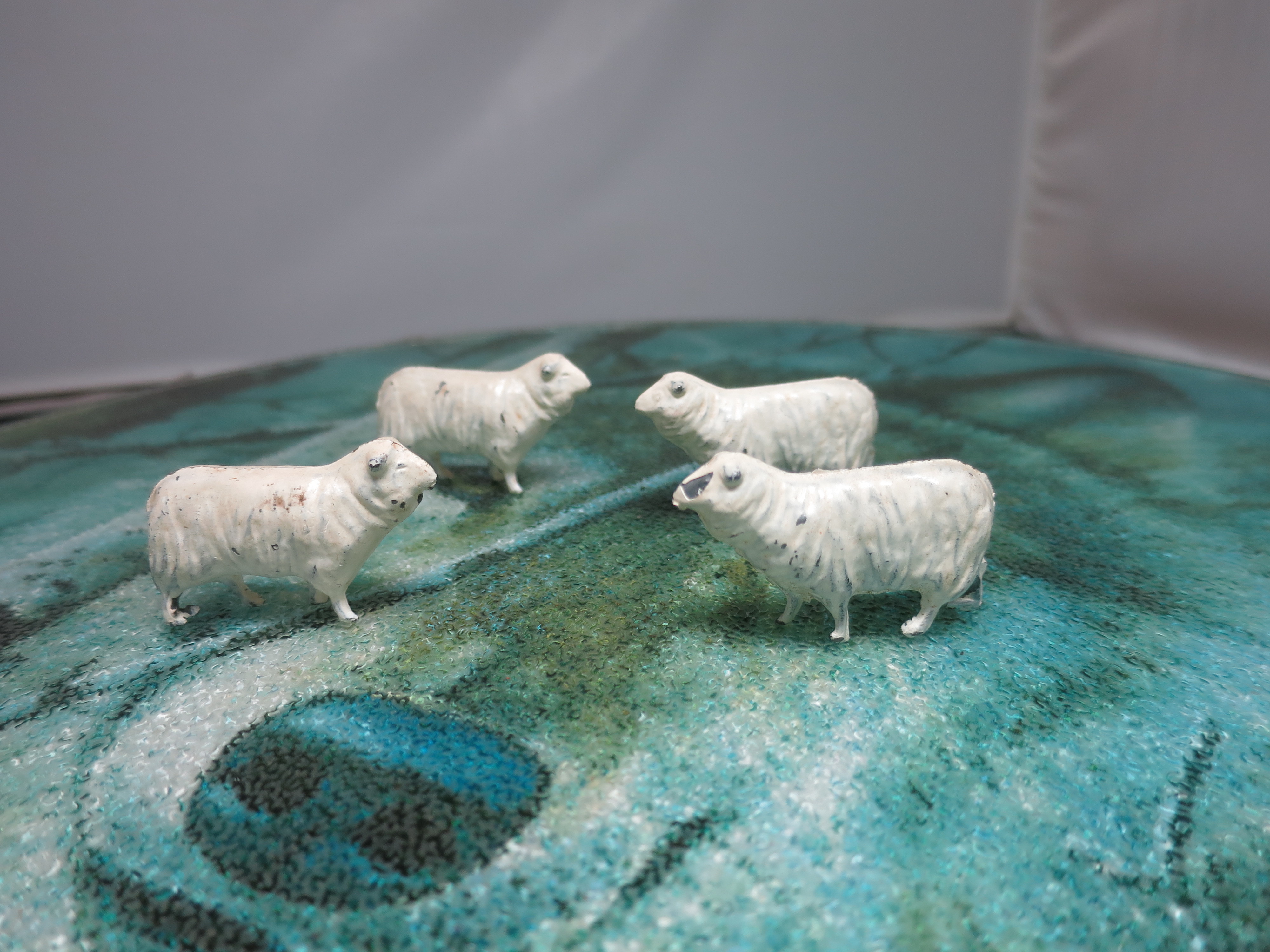 Antique Cast Lead Metal Sheep Hollow 4pc Toy Figurine unmarked