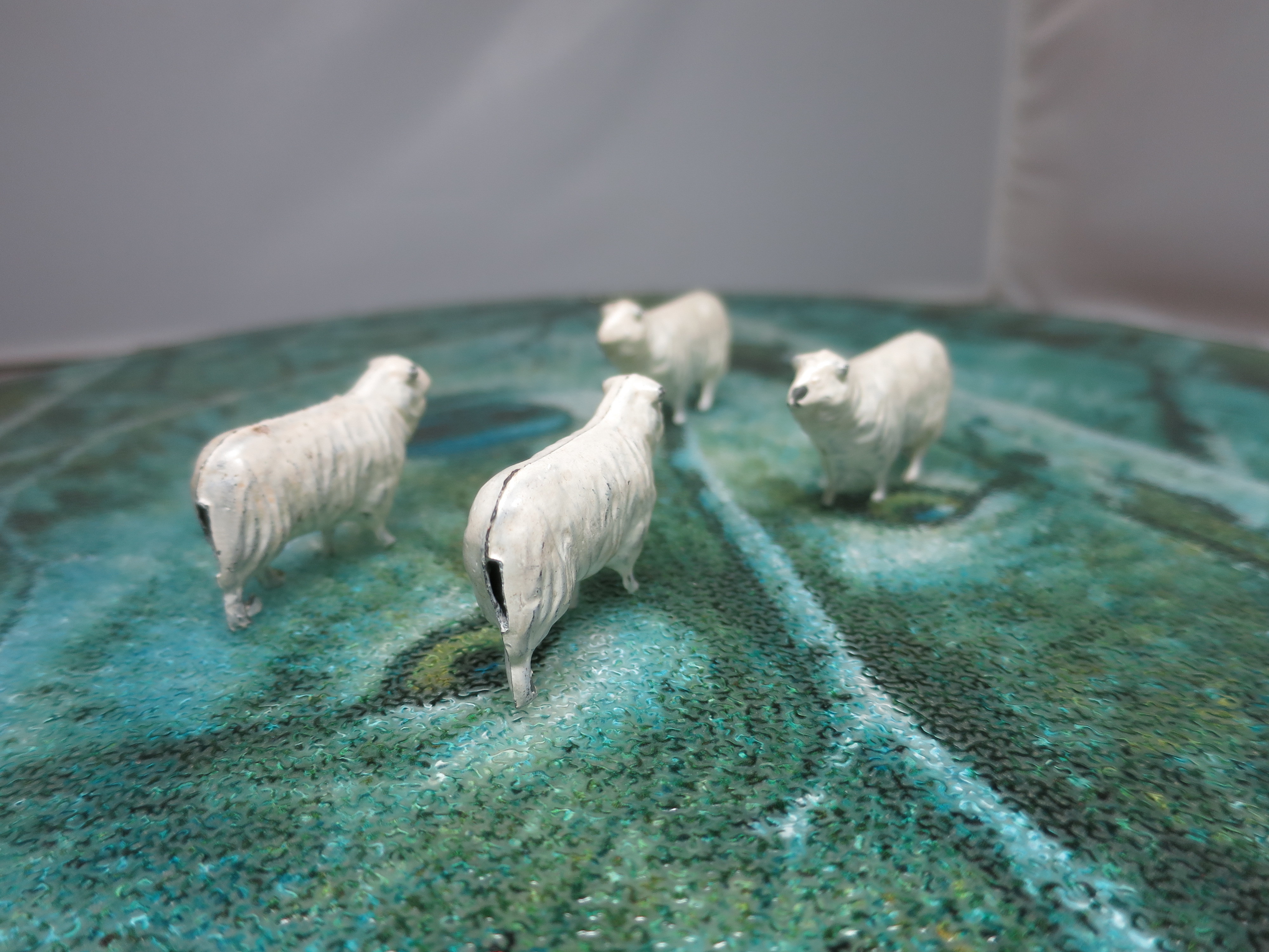 Antique Cast Lead Metal Sheep Hollow 4pc Toy Figurine unmarked