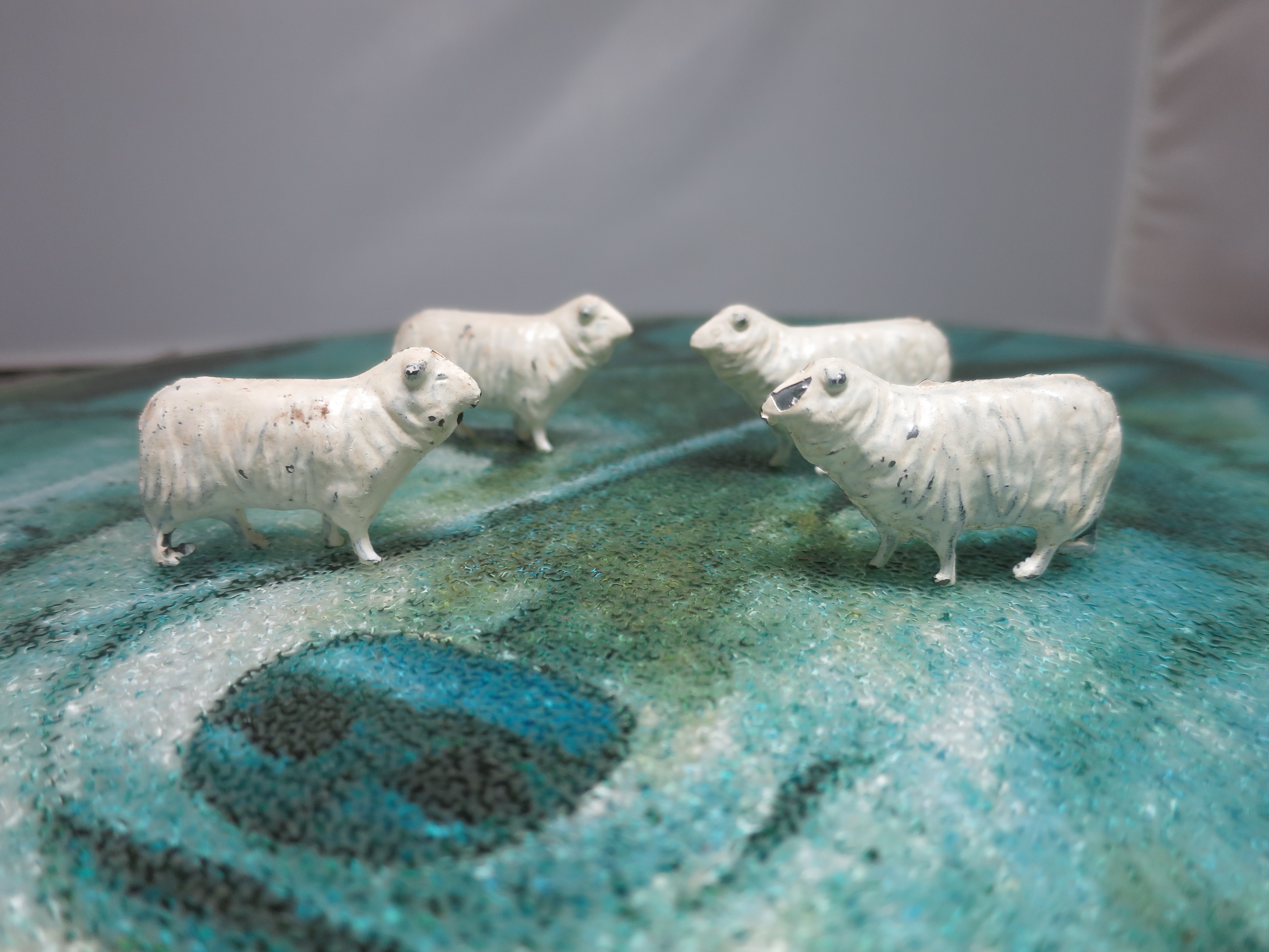 Antique Cast Lead Metal Sheep Hollow 4pc Toy Figurine unmarked