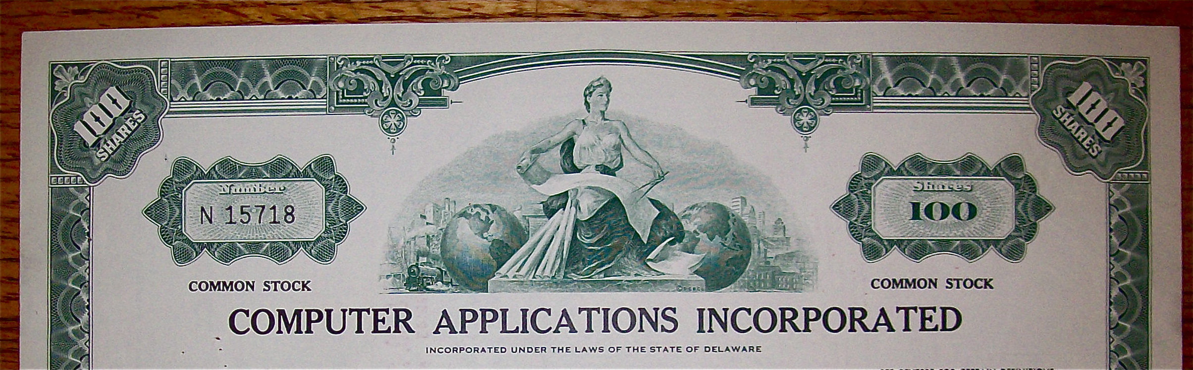 1966 Computer Applications Inc. Stock Certificate