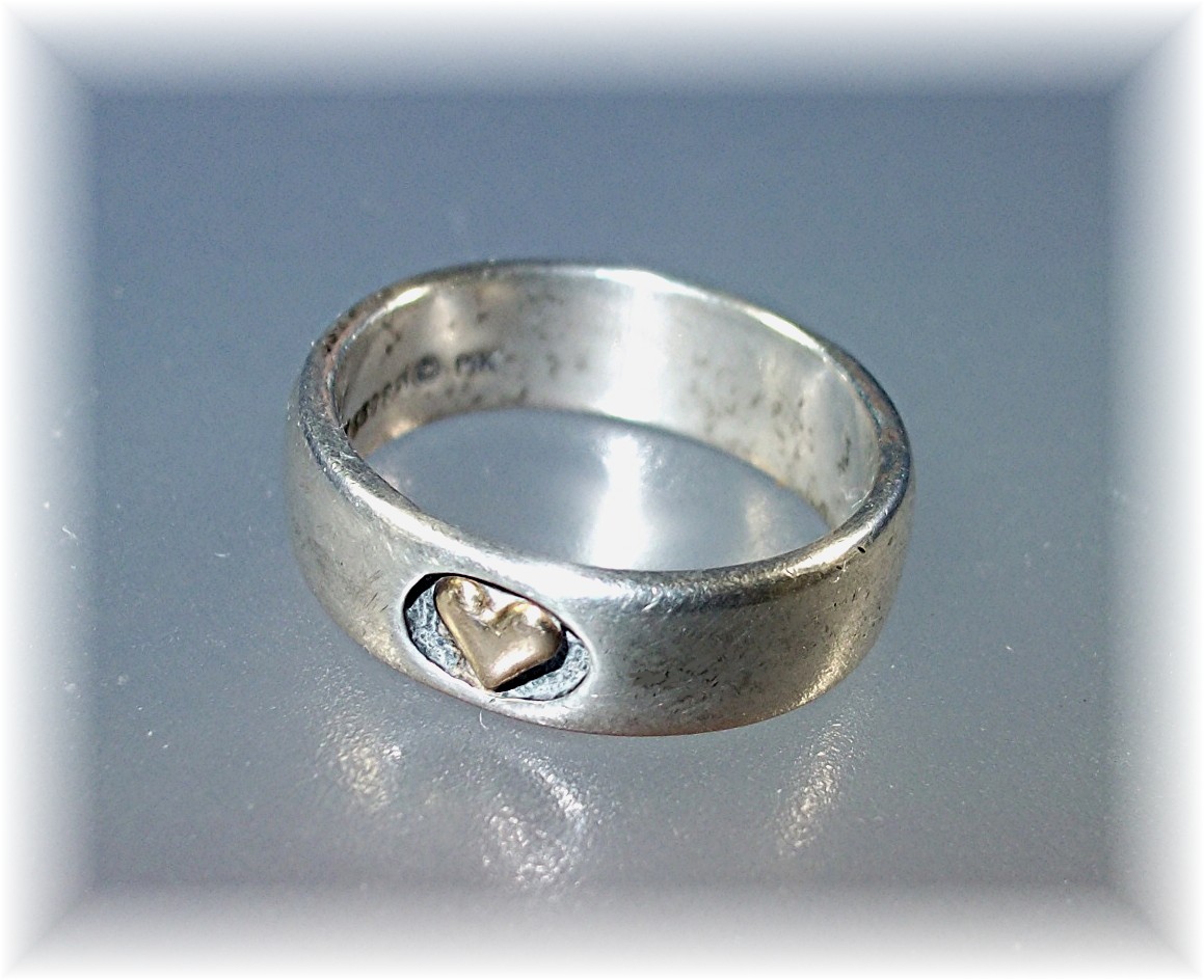 Ring 14K Sterling Silver Heart Band Ring