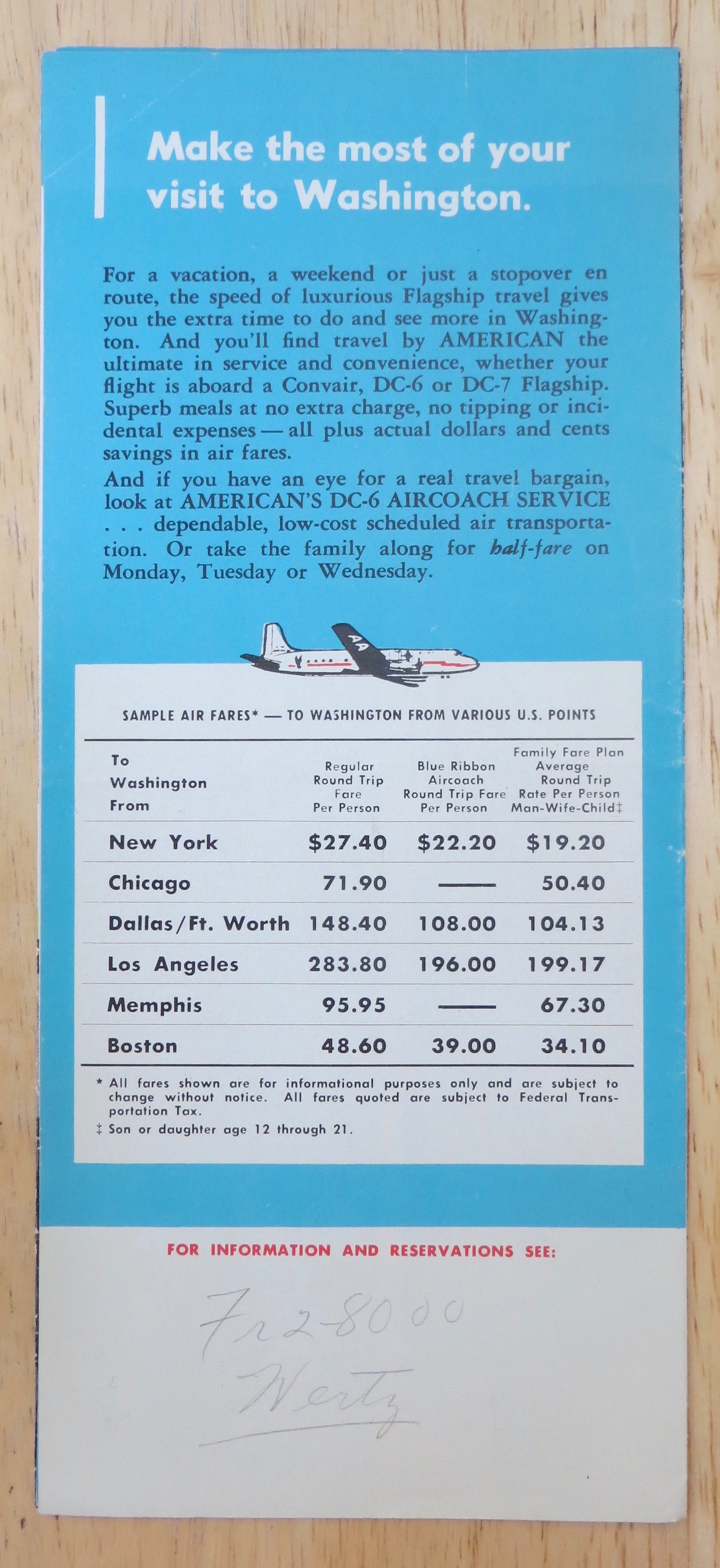 1950's American Airlines Washington Travel Brochure