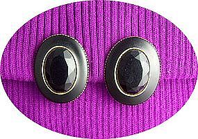 Black Lucite faceted Vintage Clip Earrings