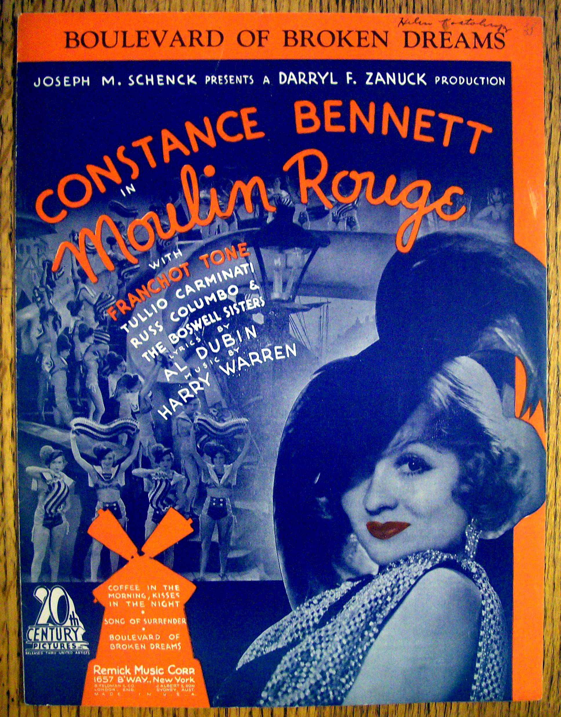Sheet Music For 1933 Boulevard Of Broken Dreams