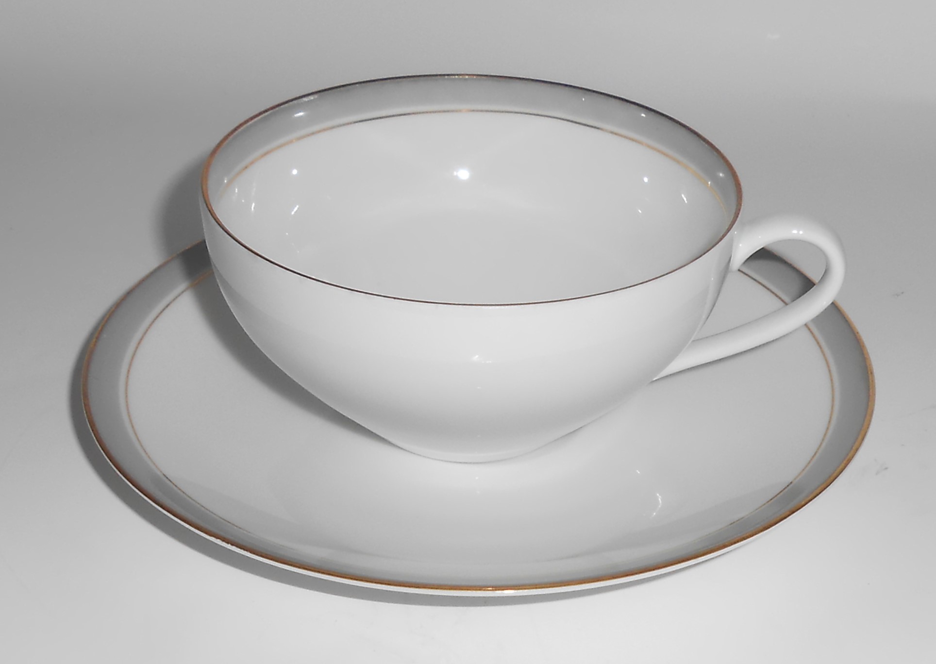 Arzberg Porcelain China 9573  Gray Band w/Gold Cup & Sa
