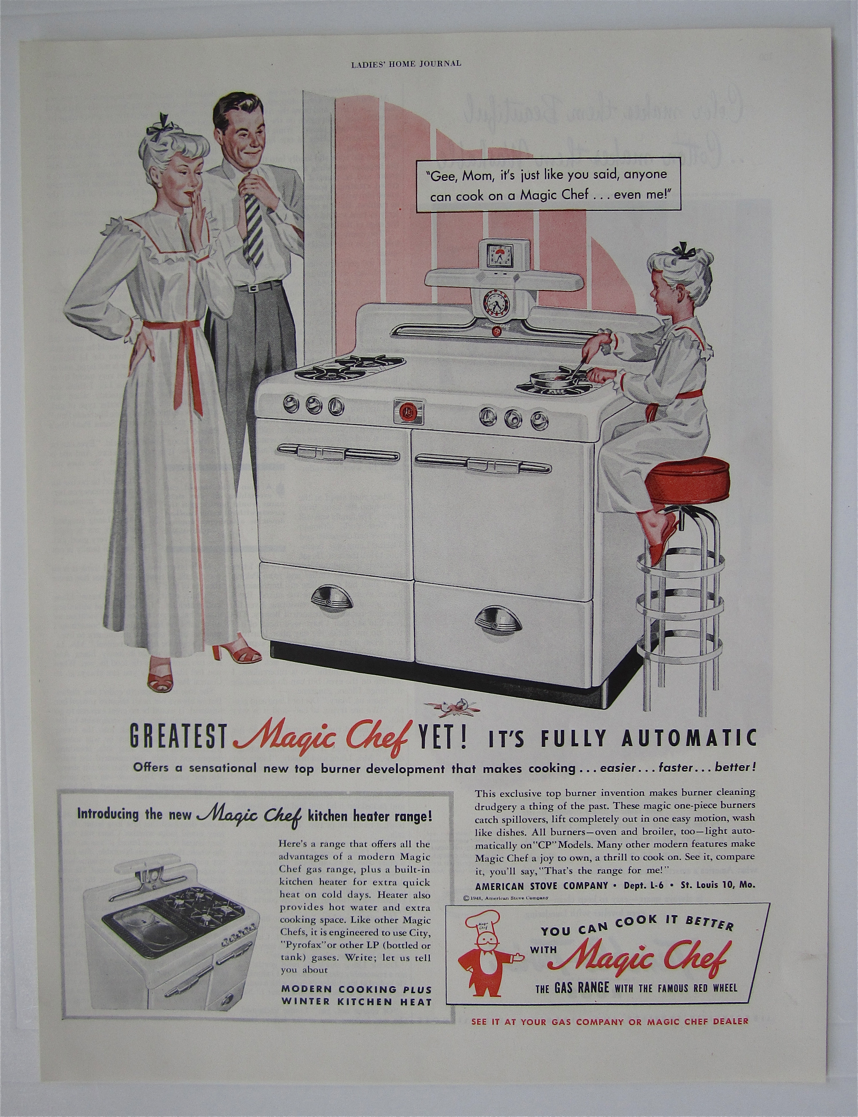 1930 Magic Chef with Man & Woman & Child Cooking