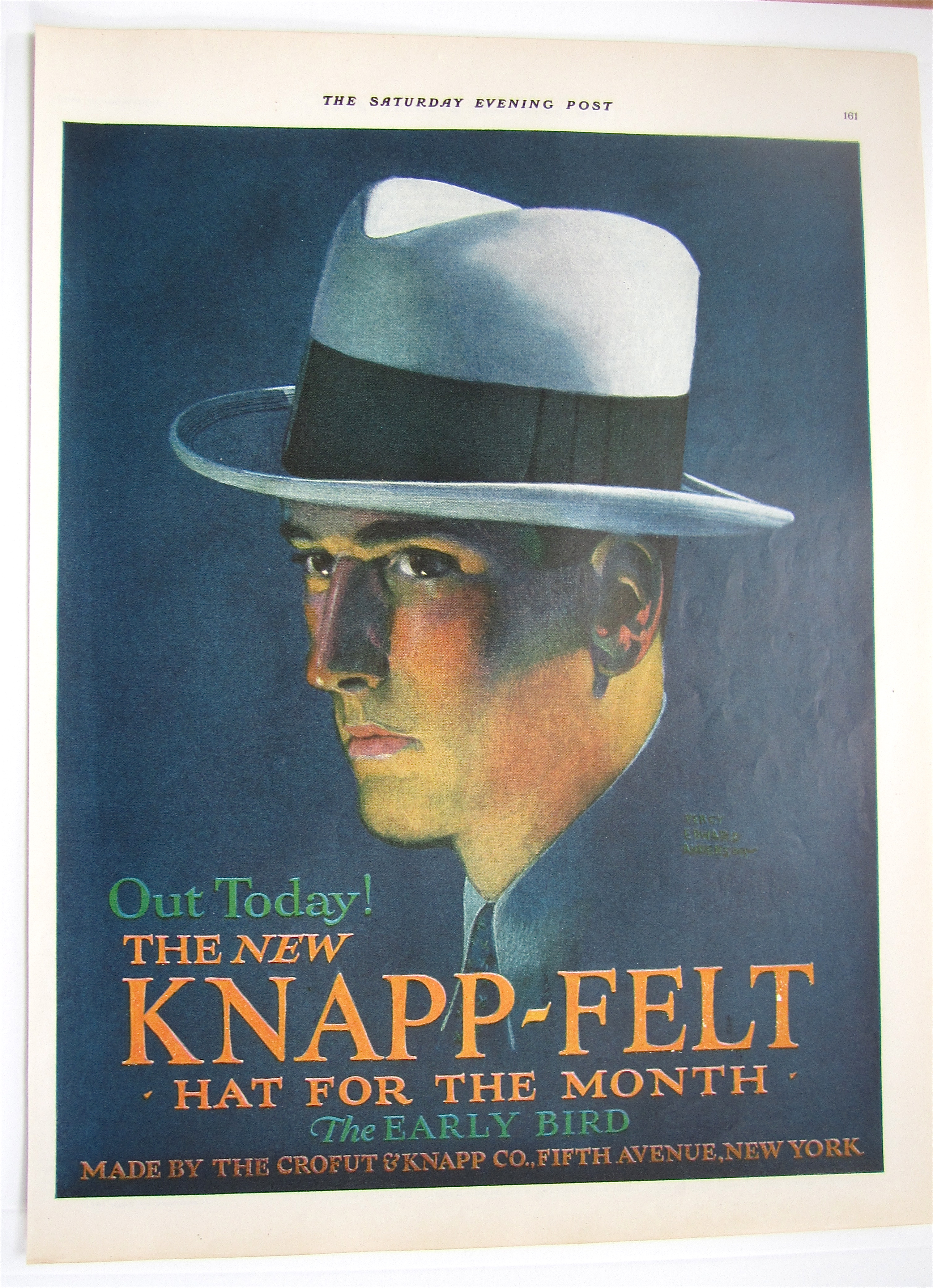 1929 Knapp Felt Hat With Man Wearing A Hat