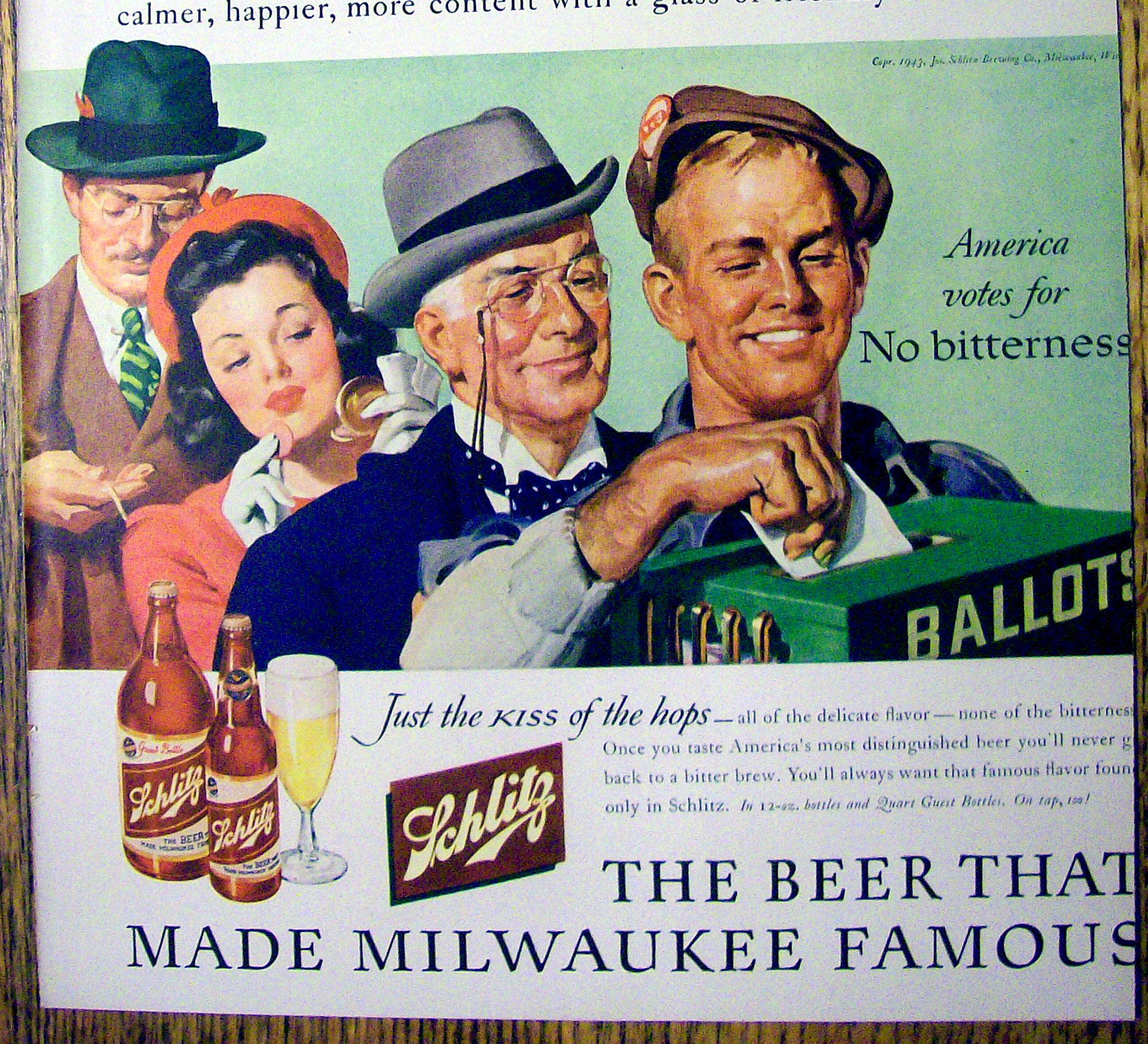 1943 Schlitz Beer with People in Line to Vote