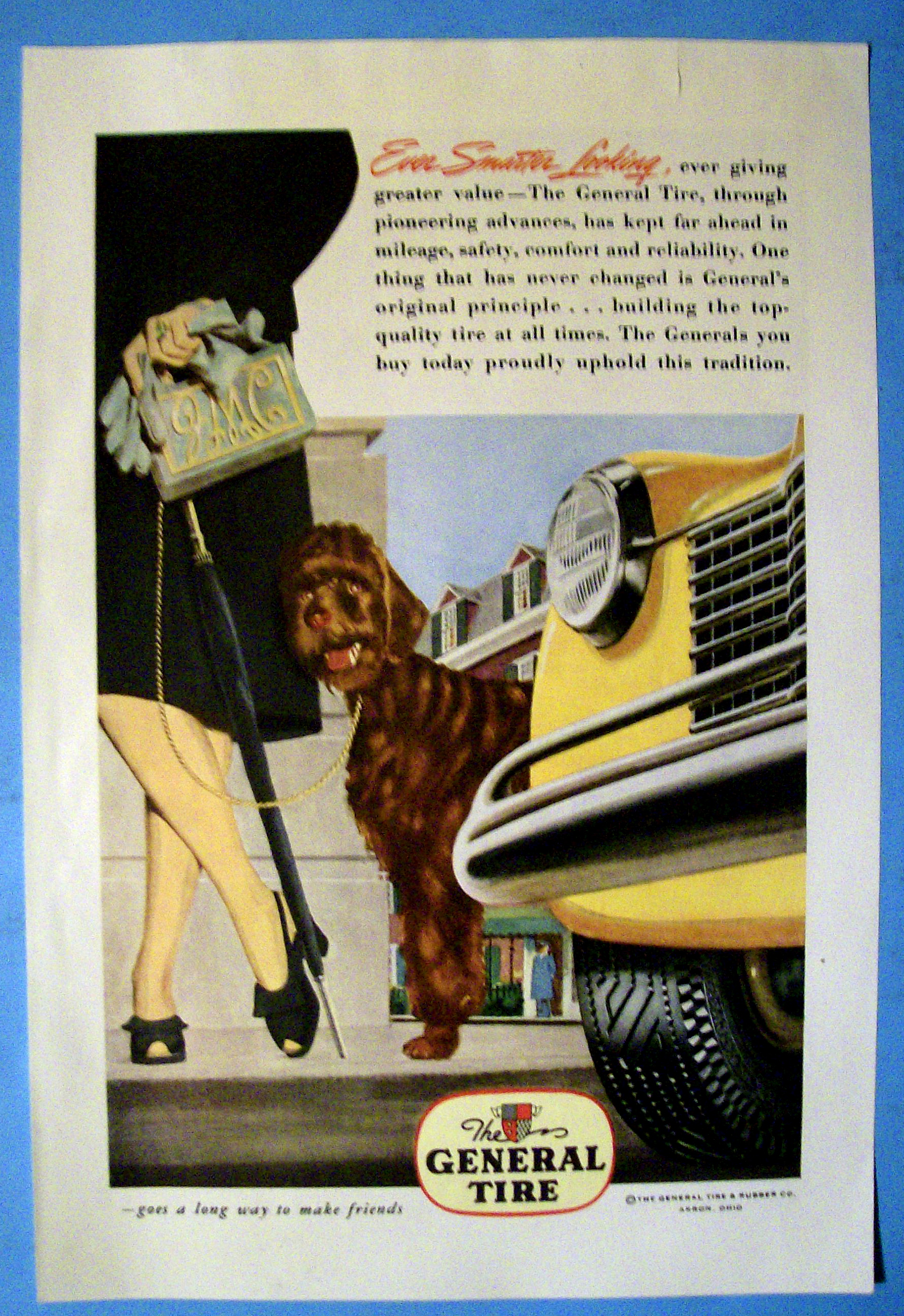 1945 General Tires with Woman Walking Her Dog
