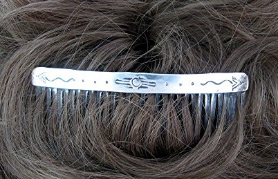 Navajo Sterling Silver Hair Comb Zia Sun and Arrow