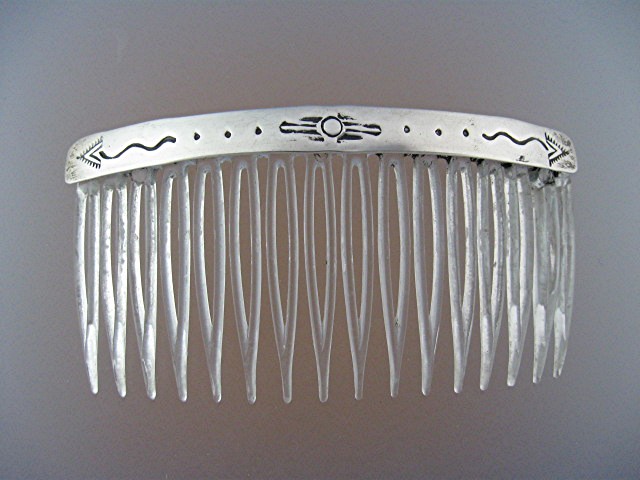 Navajo Sterling Silver Hair Comb Zia Sun and Arrow