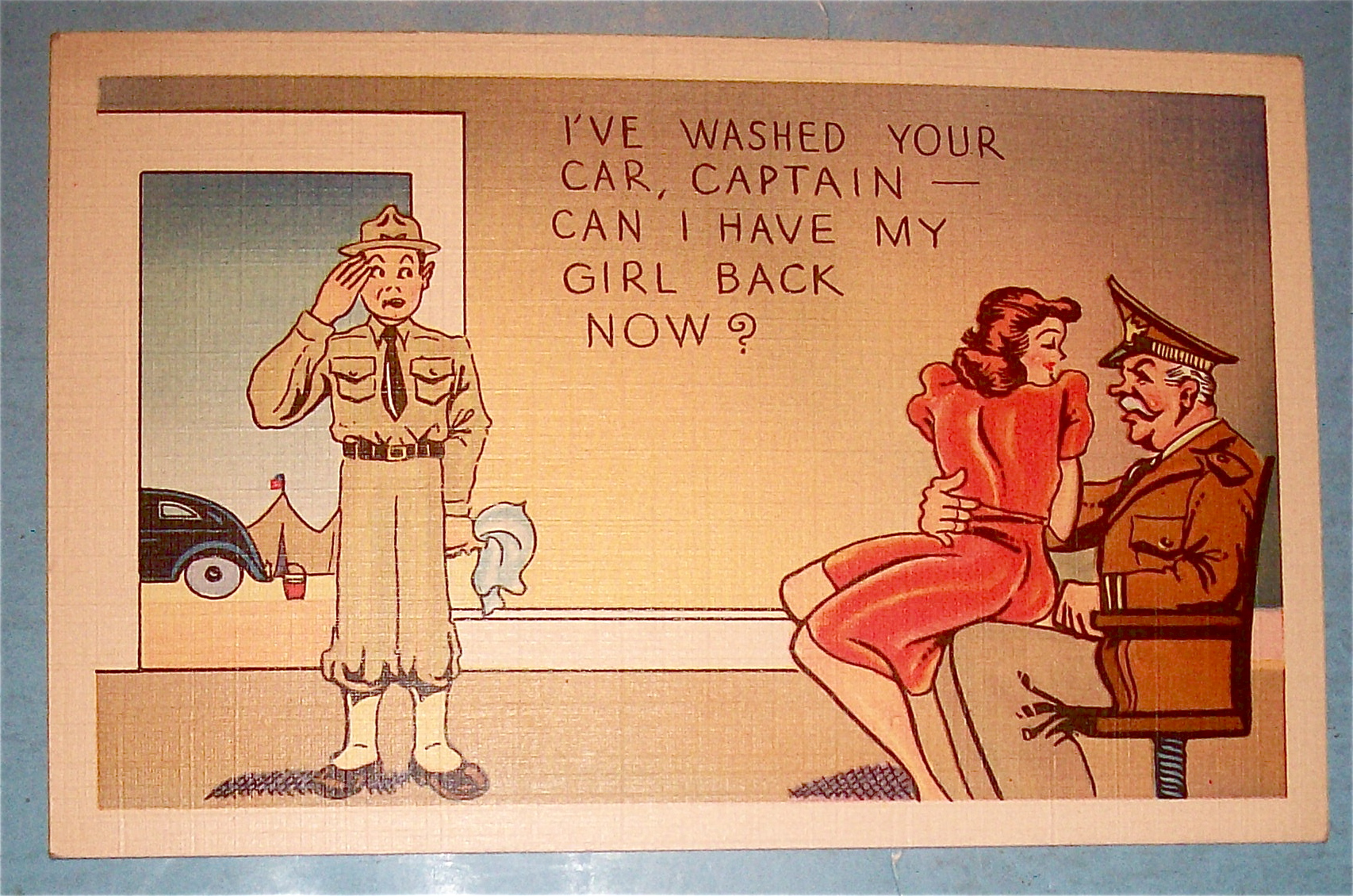 Soldier Looking At Girl On Captain's Lap Postcard