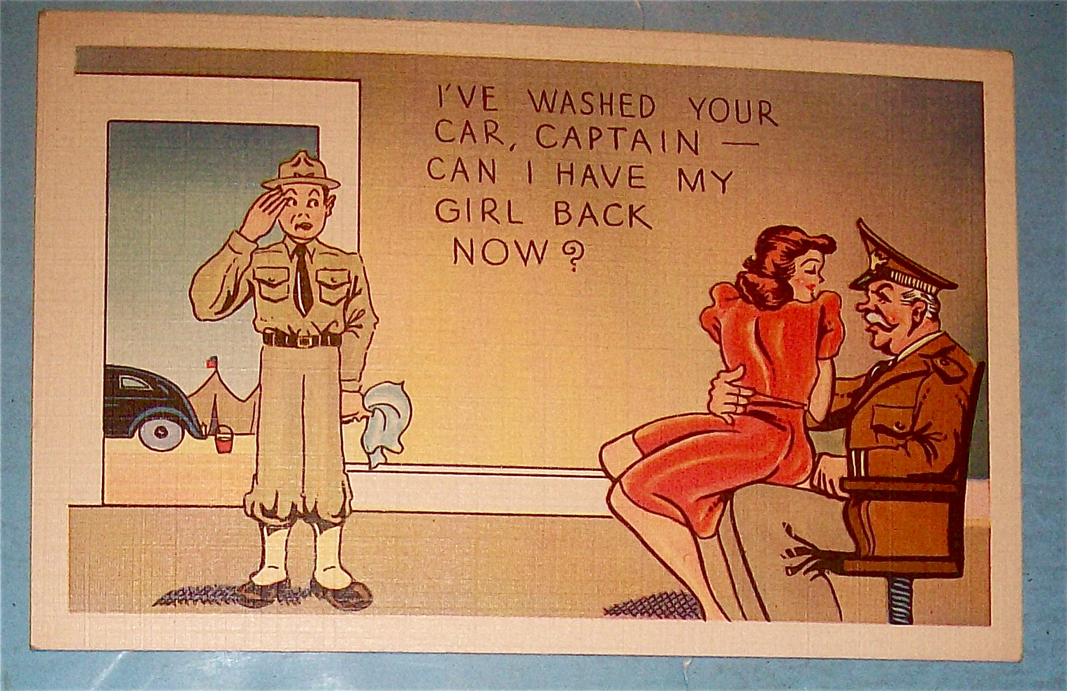 Soldier Looking At Girl On Captain's Lap Postcard