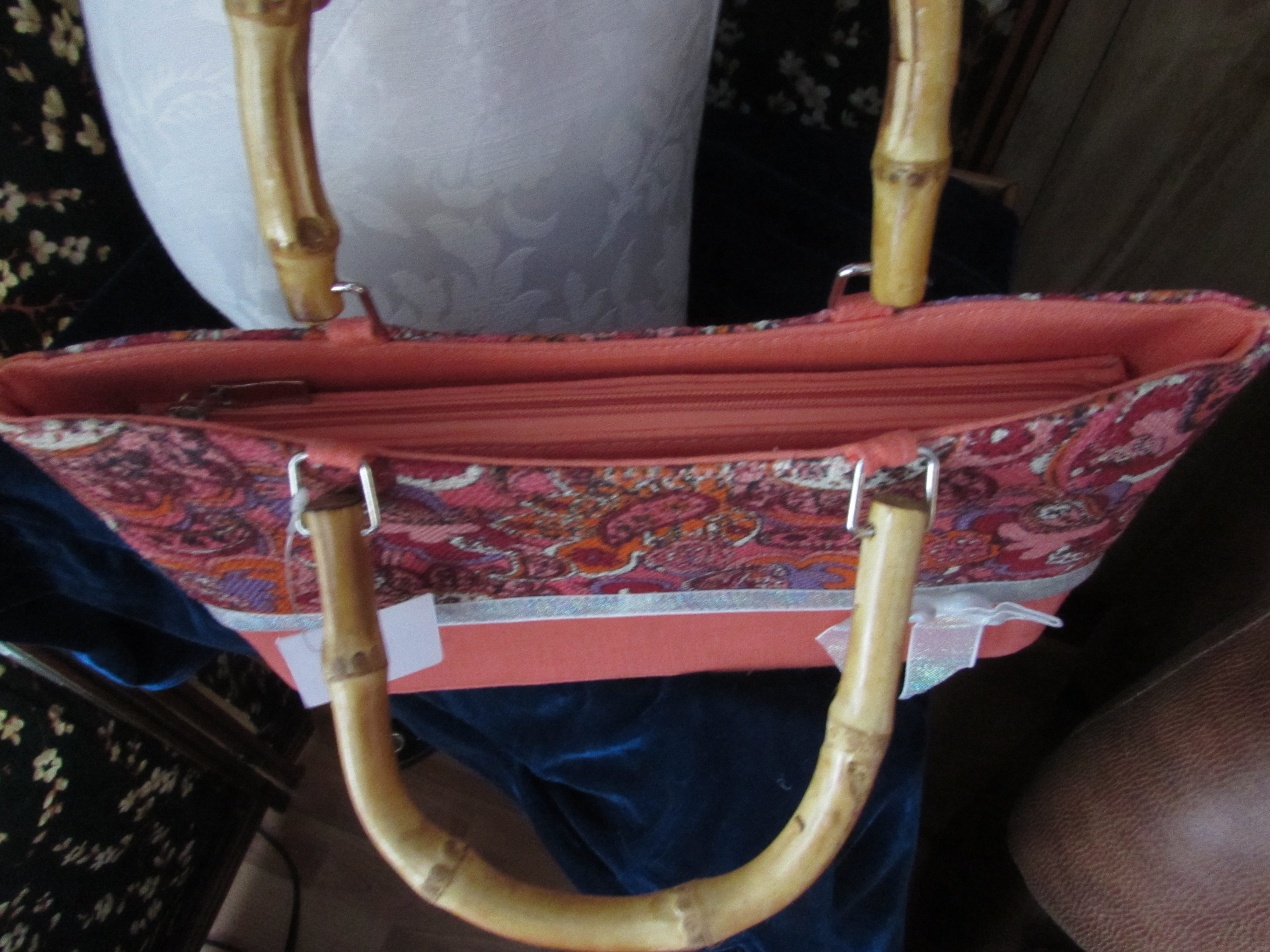 Paisley Floral Abstract handbag with bamboo handles