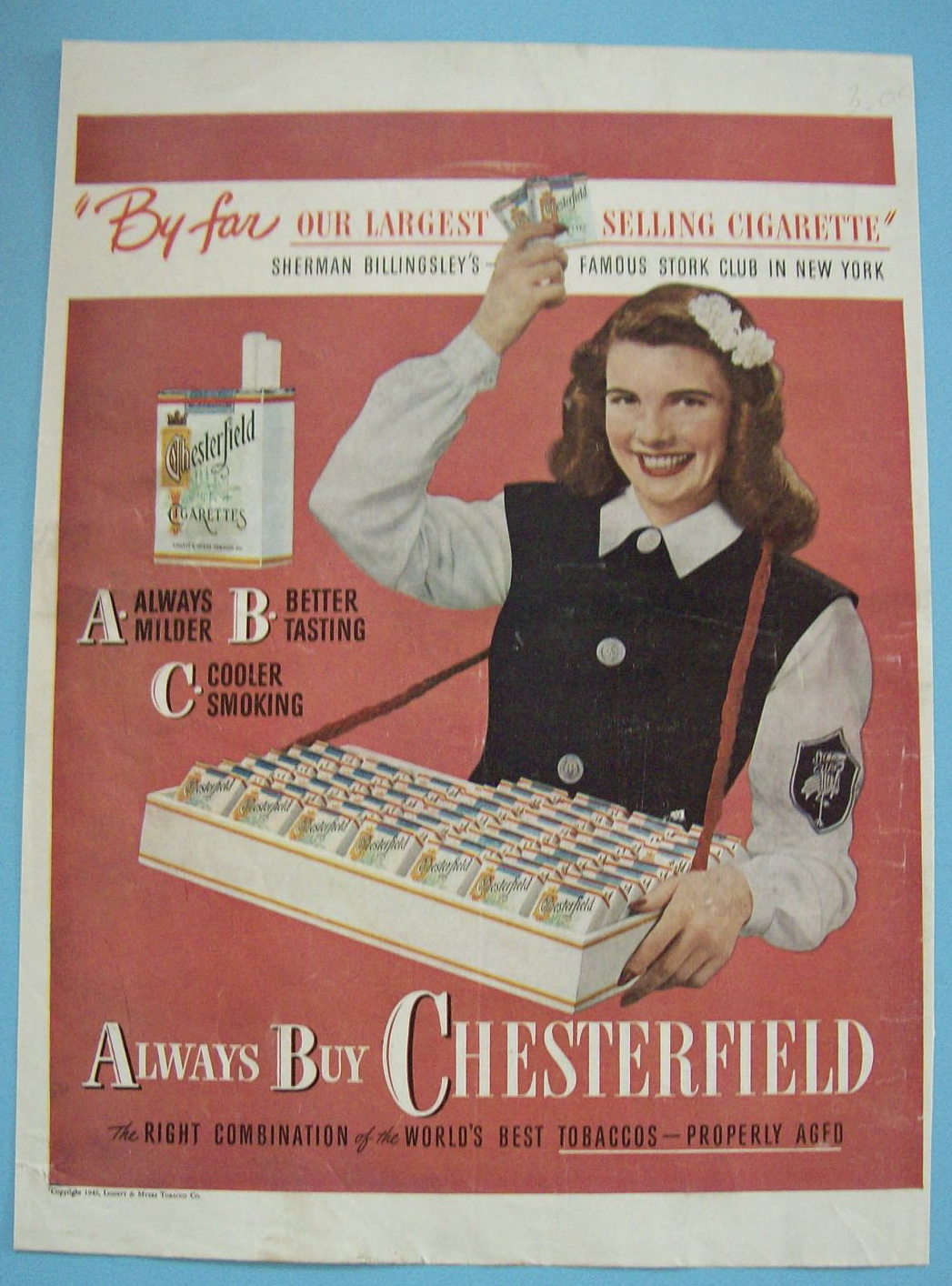 1946 Chesterfield Cigarettes w/ Girl Selling Cigarettes