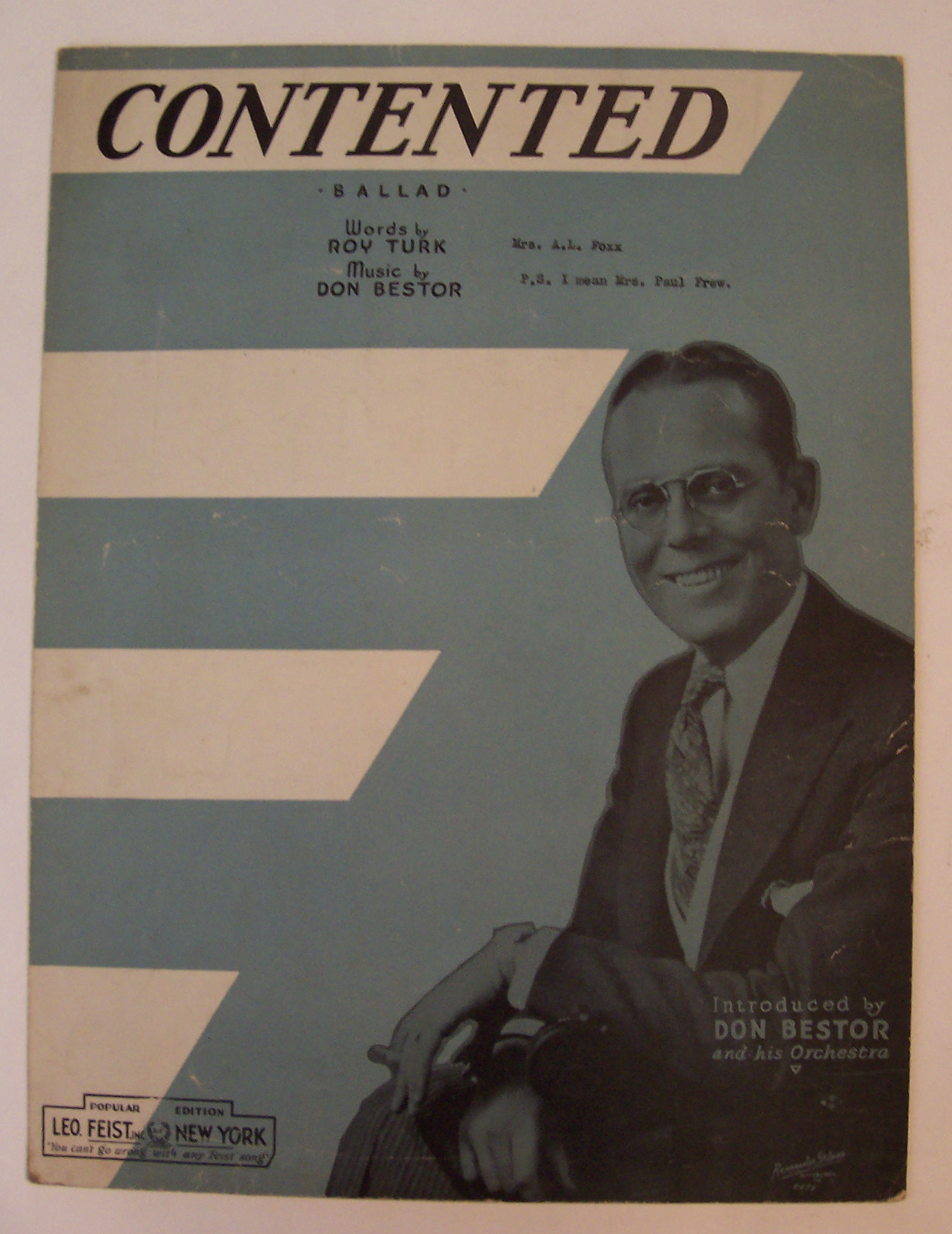 Sheet Music For 1932 Contented