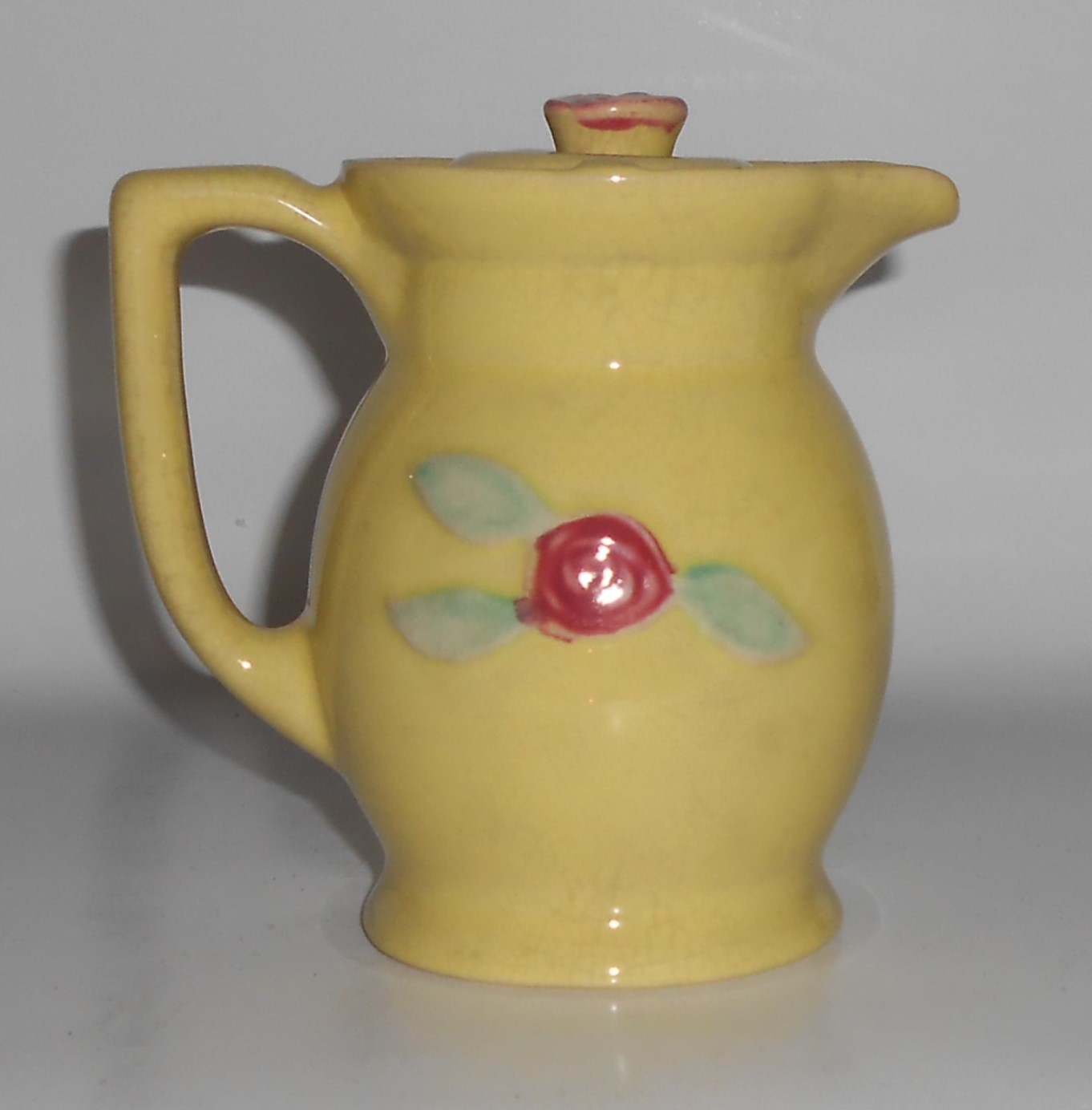 Coors Pottery Rosebud Yellow Small Covered Pitcher/Lid