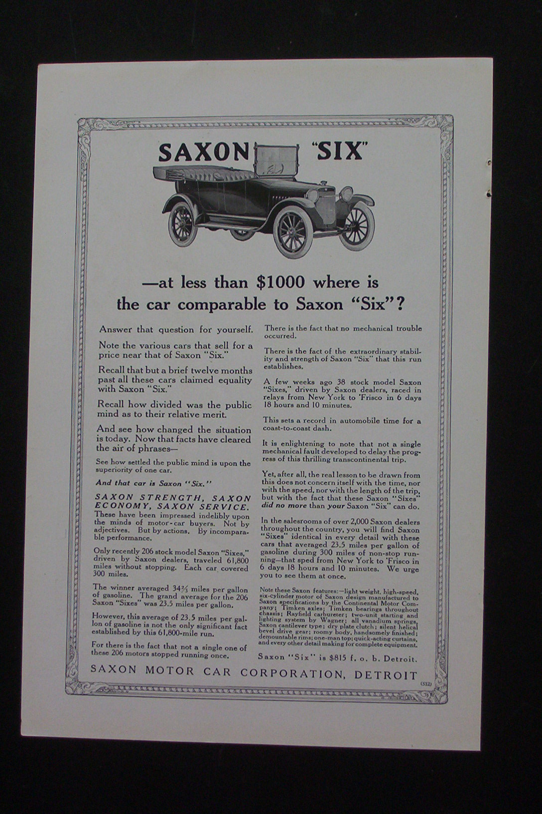 1916 Saxon Six with the Saxon Six Car