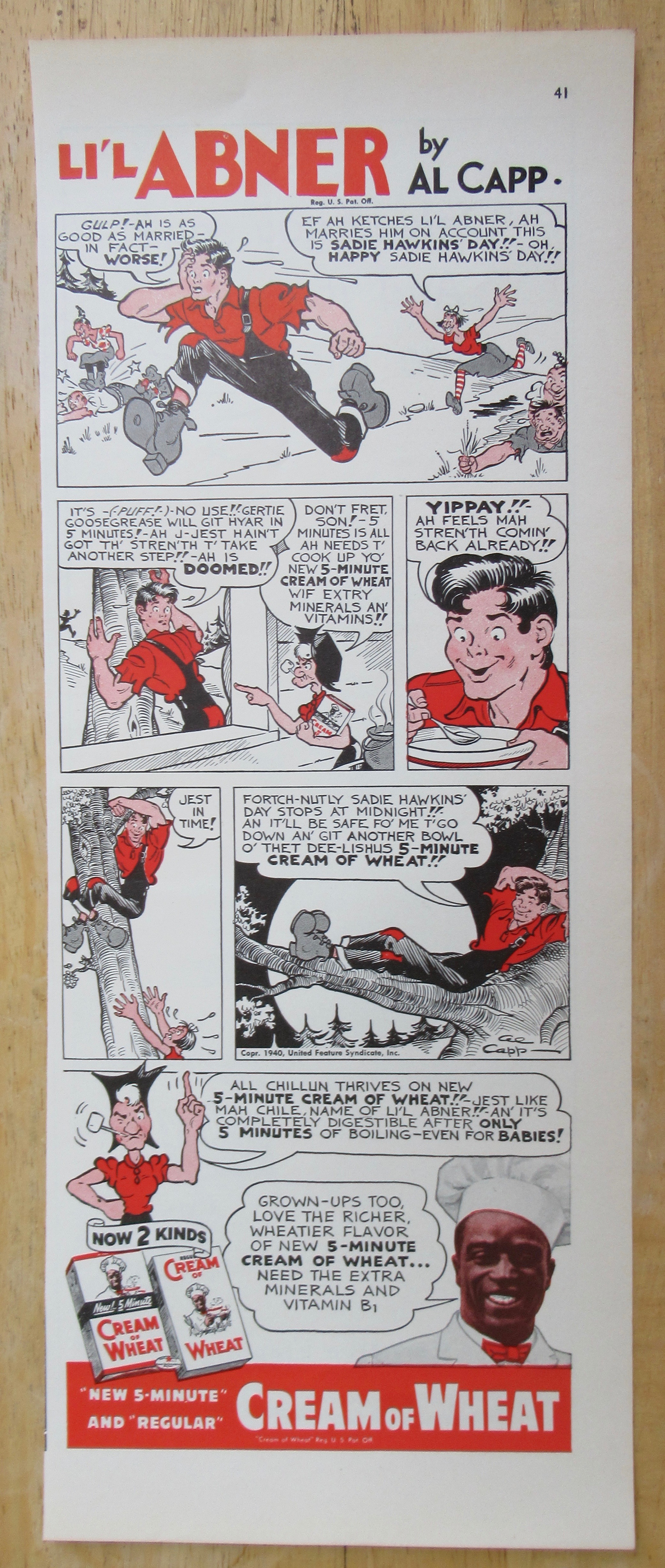 1940 Cream of Wheat with Little Abner By Al Capp