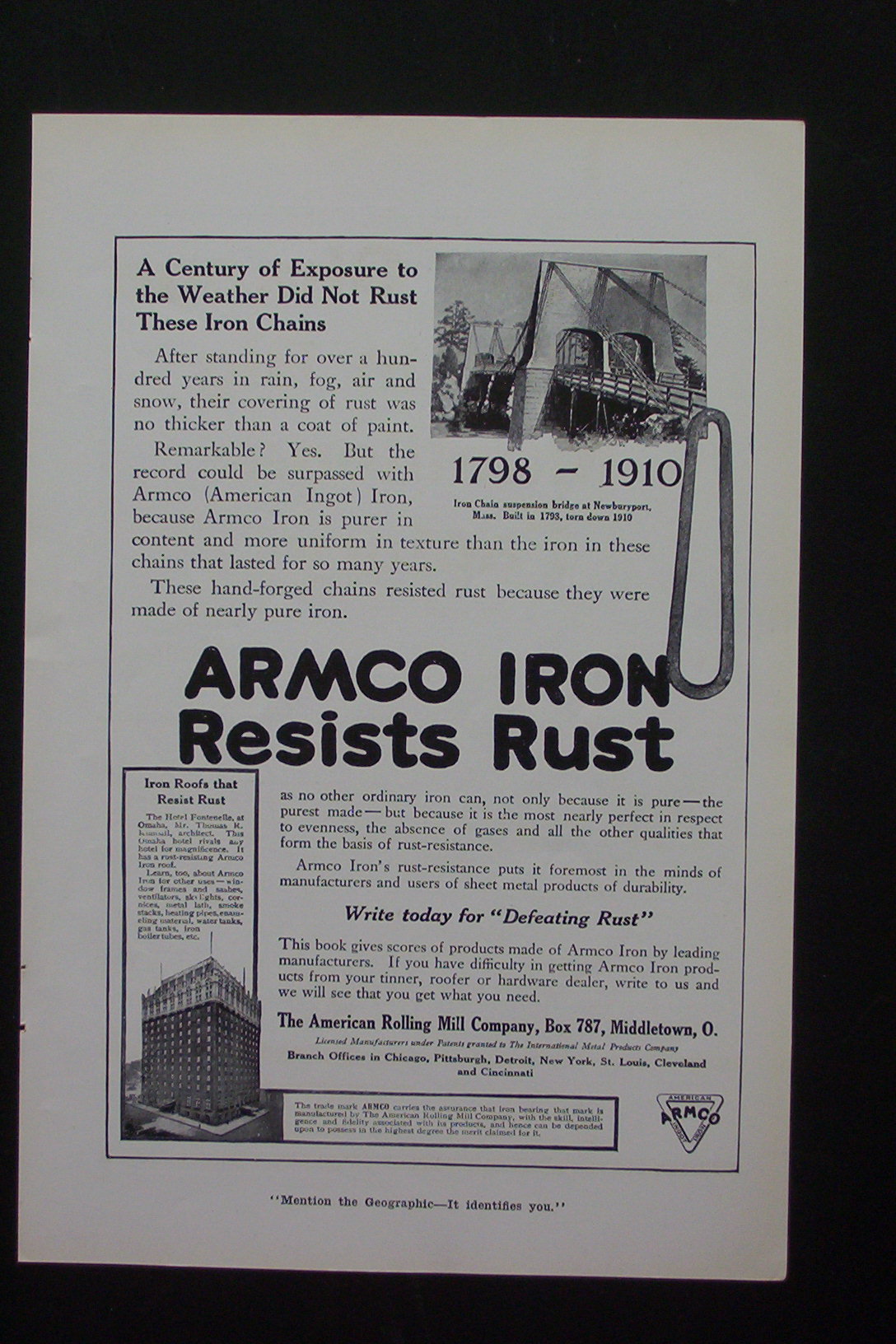 1916 Armco Iron with Armco Iron Resists Rust