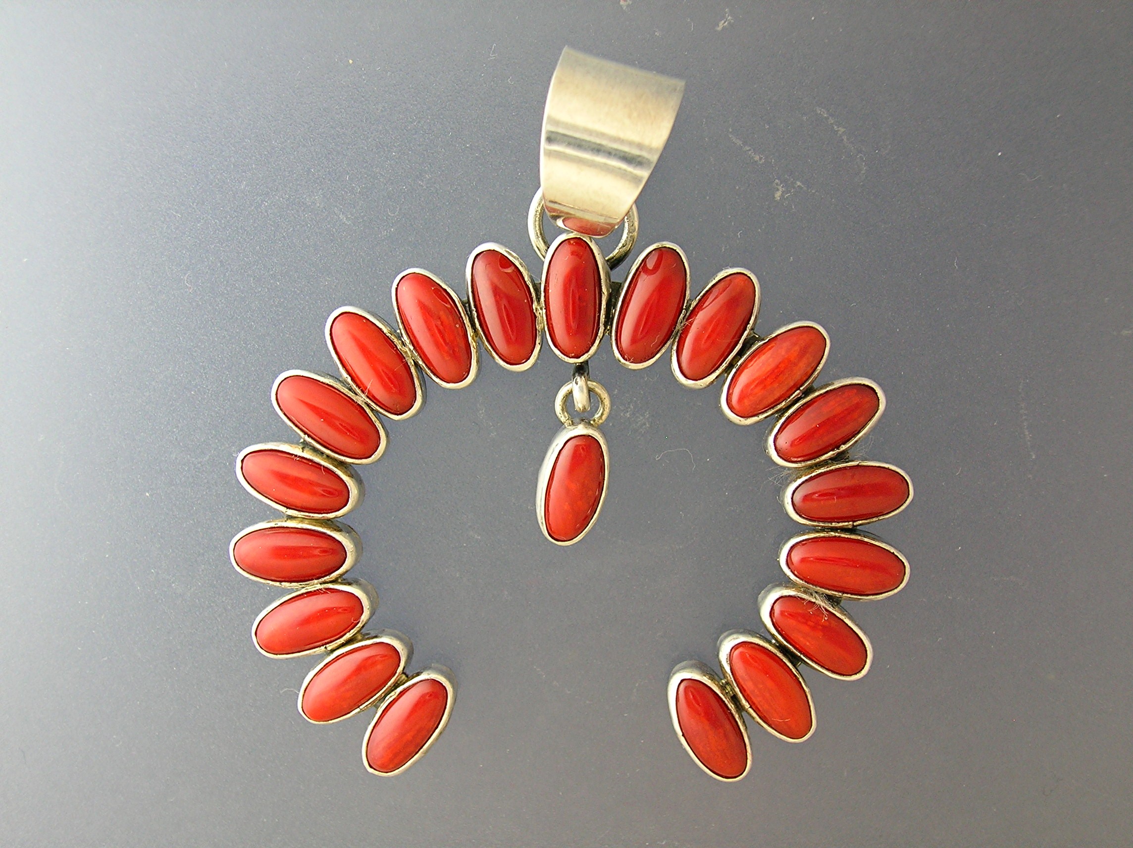 Navajo Mediterranean Coral Sterling Silver Naja NAKAI