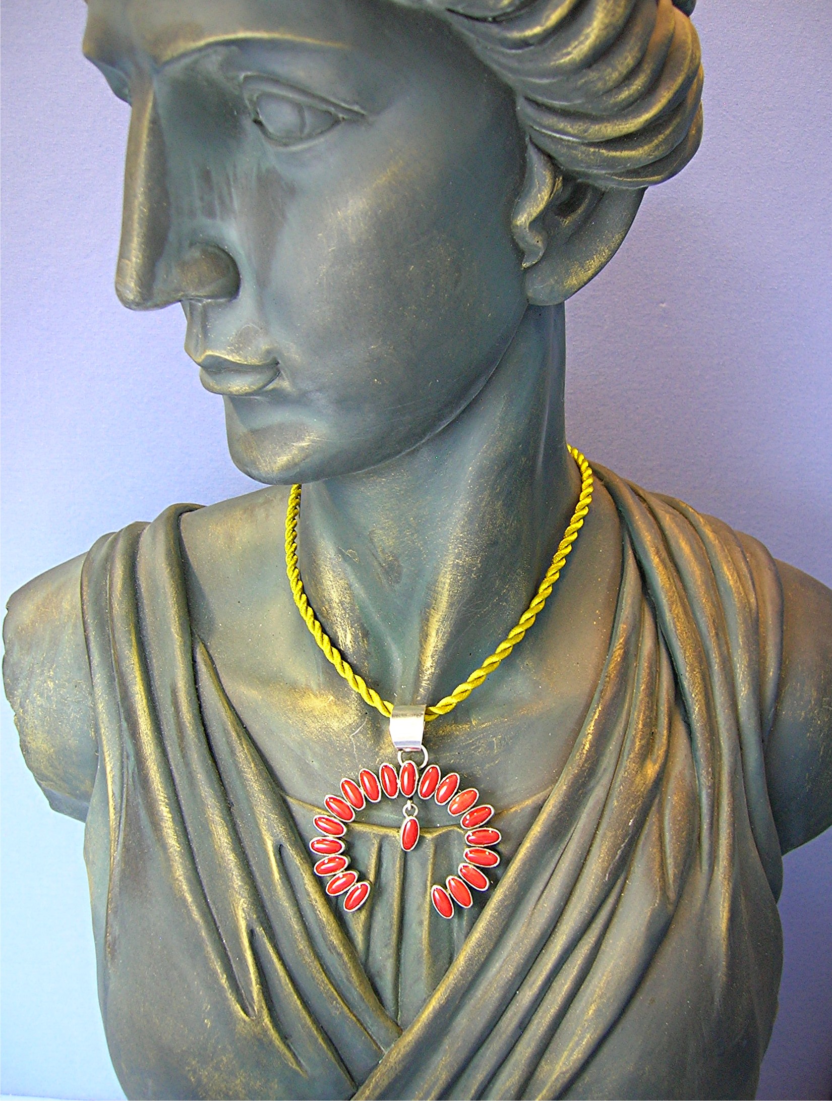 Navajo Mediterranean Coral Sterling Silver Naja NAKAI